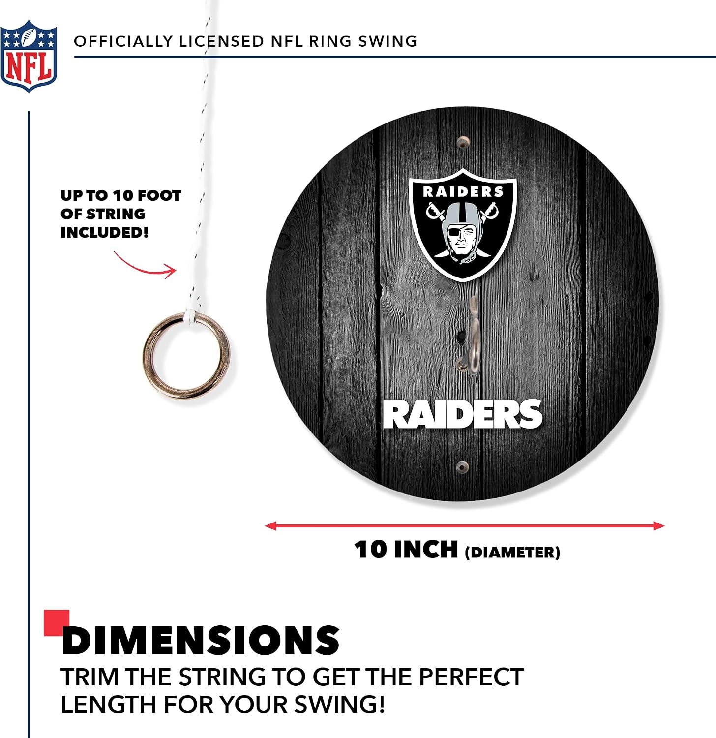 Solid Wood NFL Hook & Ring Toss Set with Direct Print HD Team Graphics – Easy Hang Hook and Ring Toss Target – Great Gift for Any Football Fan  Ring Toss Family Game for a Game Room(Las Vegas Raiders)