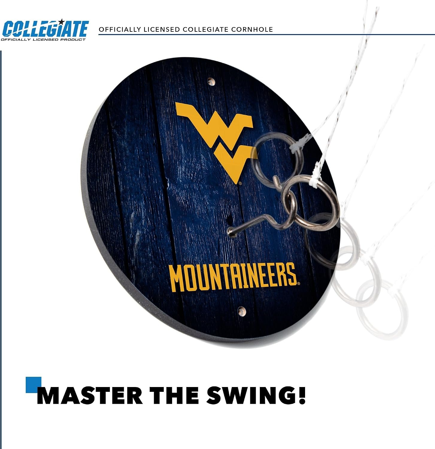 Wild Sports Solid Wood College Hook & Ring Toss Set with Direct Print HD Team Graphics – Easy Hang Hook and Ring Toss Target – Great Gift for Any NCAA Fan (West Virginia Mountaineers)