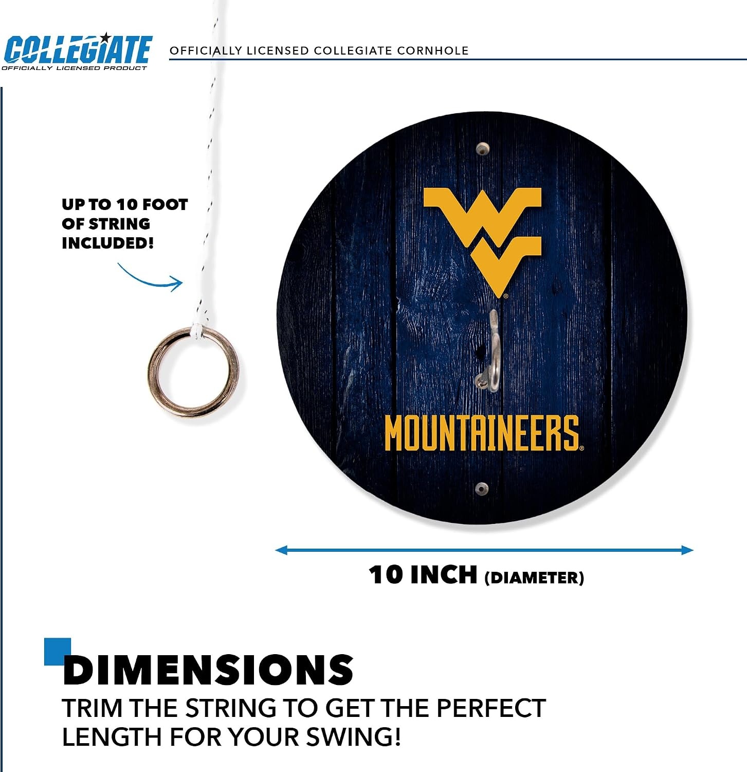 Wild Sports Solid Wood College Hook & Ring Toss Set with Direct Print HD Team Graphics – Easy Hang Hook and Ring Toss Target – Great Gift for Any NCAA Fan (West Virginia Mountaineers)