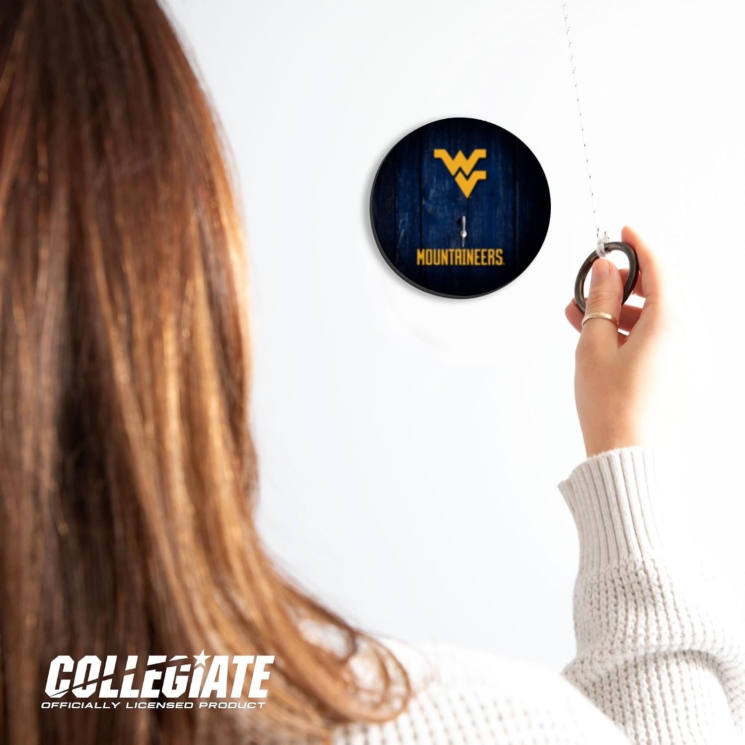 Wild Sports Solid Wood College Hook & Ring Toss Set with Direct Print HD Team Graphics – Easy Hang Hook and Ring Toss Target – Great Gift for Any NCAA Fan (West Virginia Mountaineers)