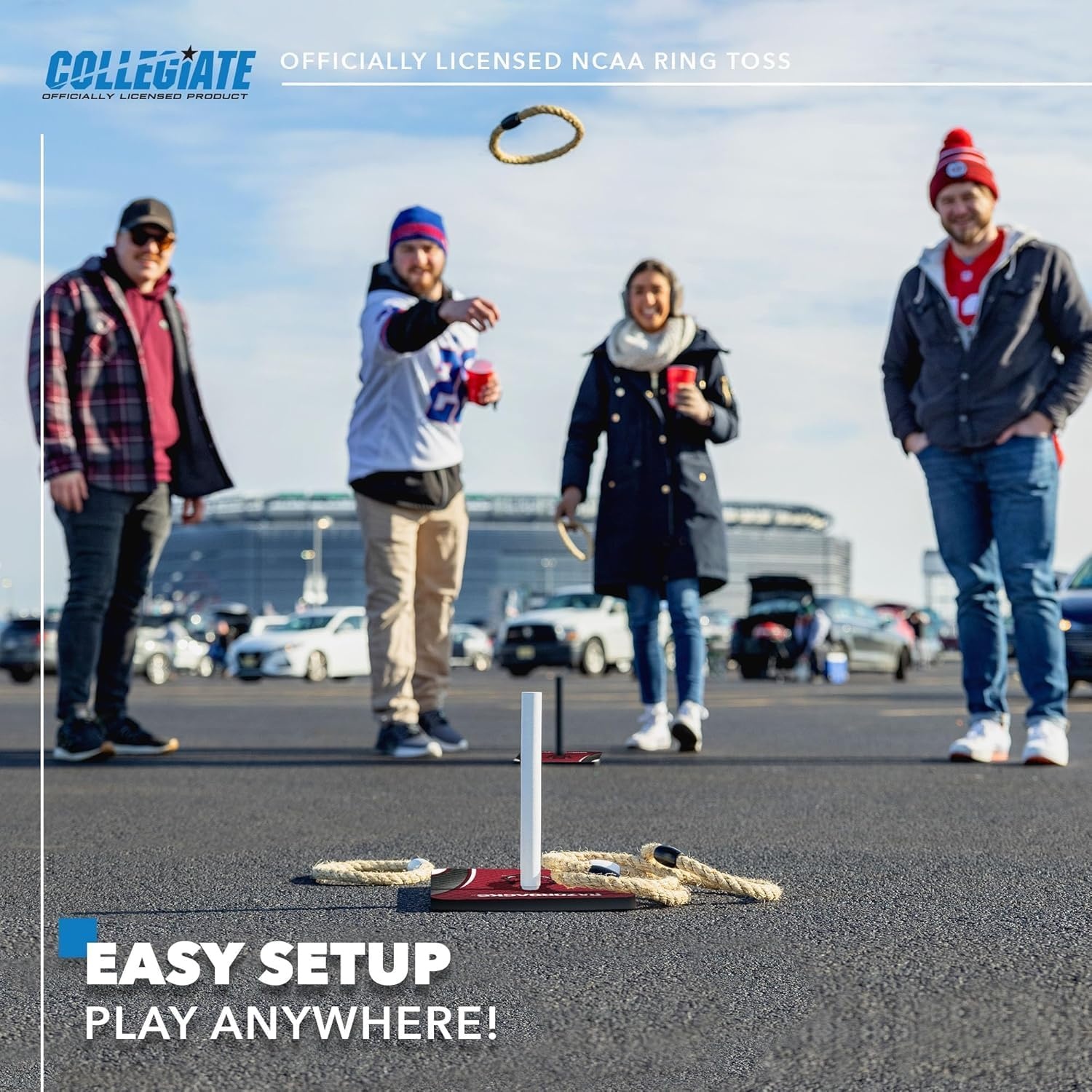 Wild Sports Solid Wood College Quoits Set with Direct Print HD Team Graphics – Tailgate Ring Toss Game – Great Gift for Any NCAA Fan  Ring Toss Outdoor Games for The Beach(Arkansas Razorbacks)