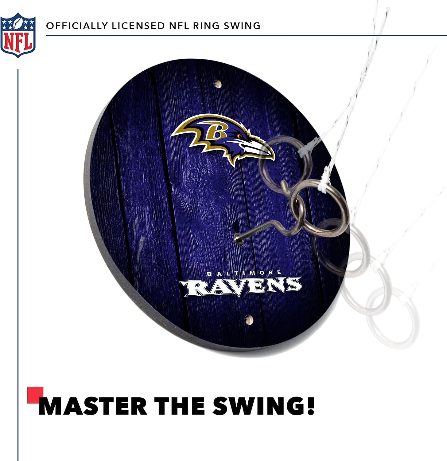 Solid Wood NFL Hook & Ring Toss Set with Direct Print HD Team Graphics – Easy Hang Hook and Ring Toss Target – Great Gift for Any Football Fan  Ring Toss Family Game for a Game Room(Baltimore Ravens)