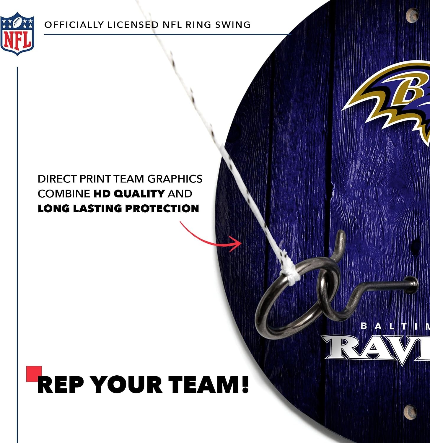 Solid Wood NFL Hook & Ring Toss Set with Direct Print HD Team Graphics – Easy Hang Hook and Ring Toss Target – Great Gift for Any Football Fan  Ring Toss Family Game for a Game Room(Baltimore Ravens)