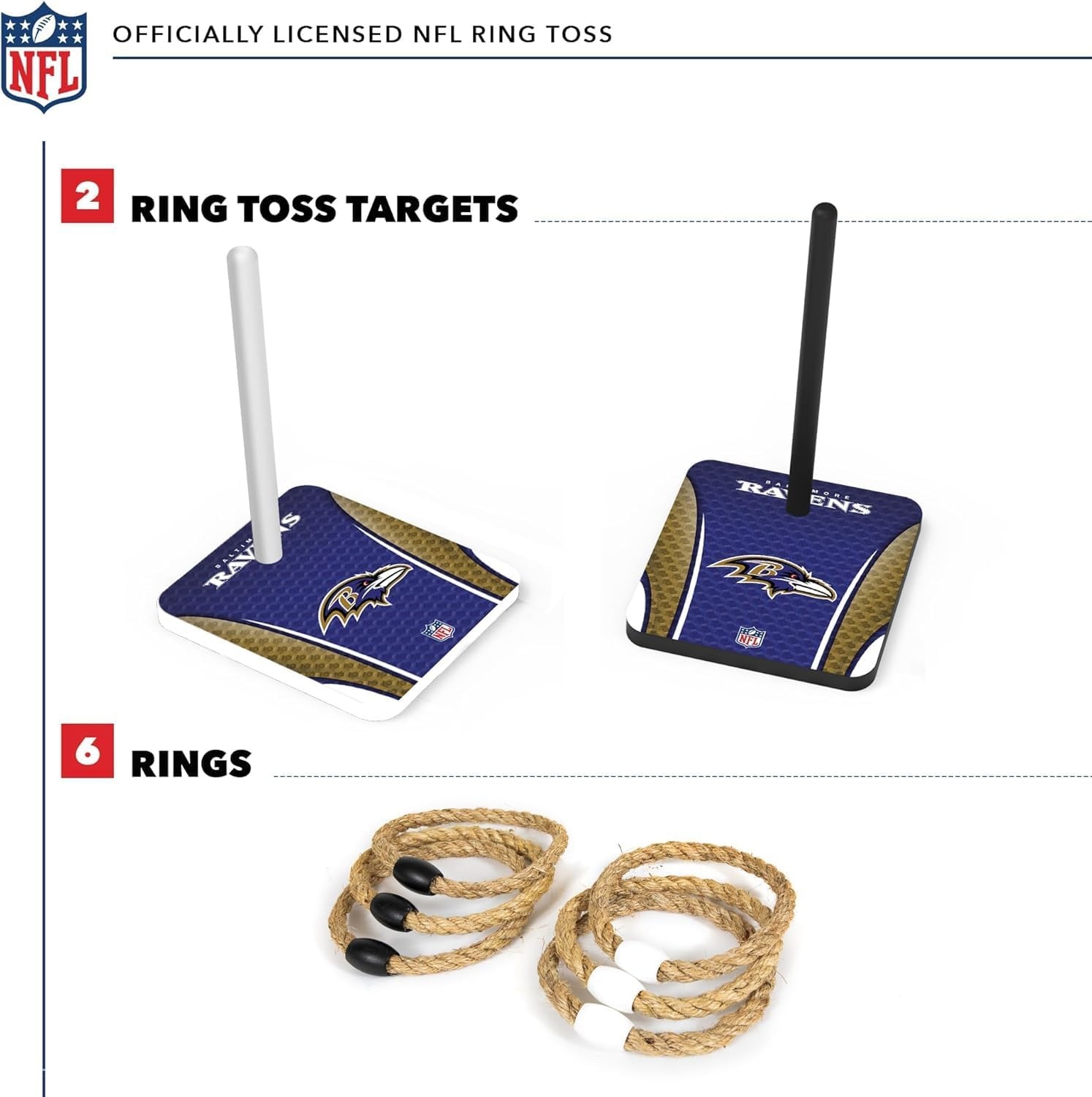 Solid Wood NFL Quoits Set with Direct Print HD Team Graphics – Tailgate Ring Toss Game – Great Gift for Any Football Fan  Ring Toss Family Outdoor Games for The Beach(Baltimore Ravens)