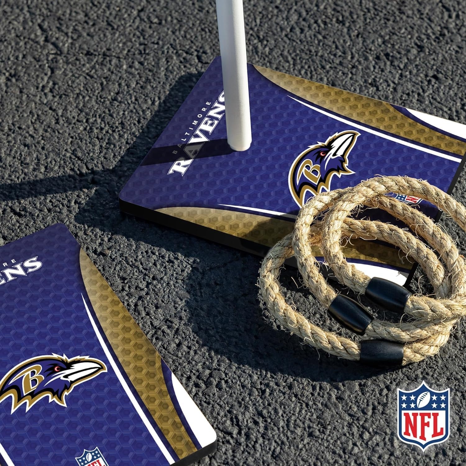 Solid Wood NFL Quoits Set with Direct Print HD Team Graphics – Tailgate Ring Toss Game – Great Gift for Any Football Fan  Ring Toss Family Outdoor Games for The Beach(Baltimore Ravens)