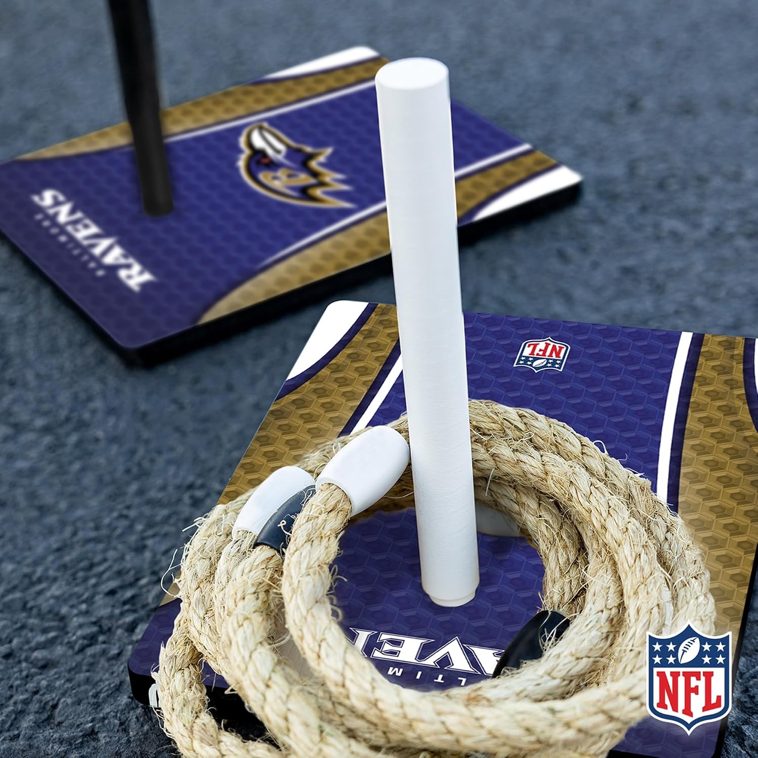 Solid Wood NFL Quoits Set with Direct Print HD Team Graphics – Tailgate Ring Toss Game – Great Gift for Any Football Fan  Ring Toss Family Outdoor Games for The Beach(Baltimore Ravens)