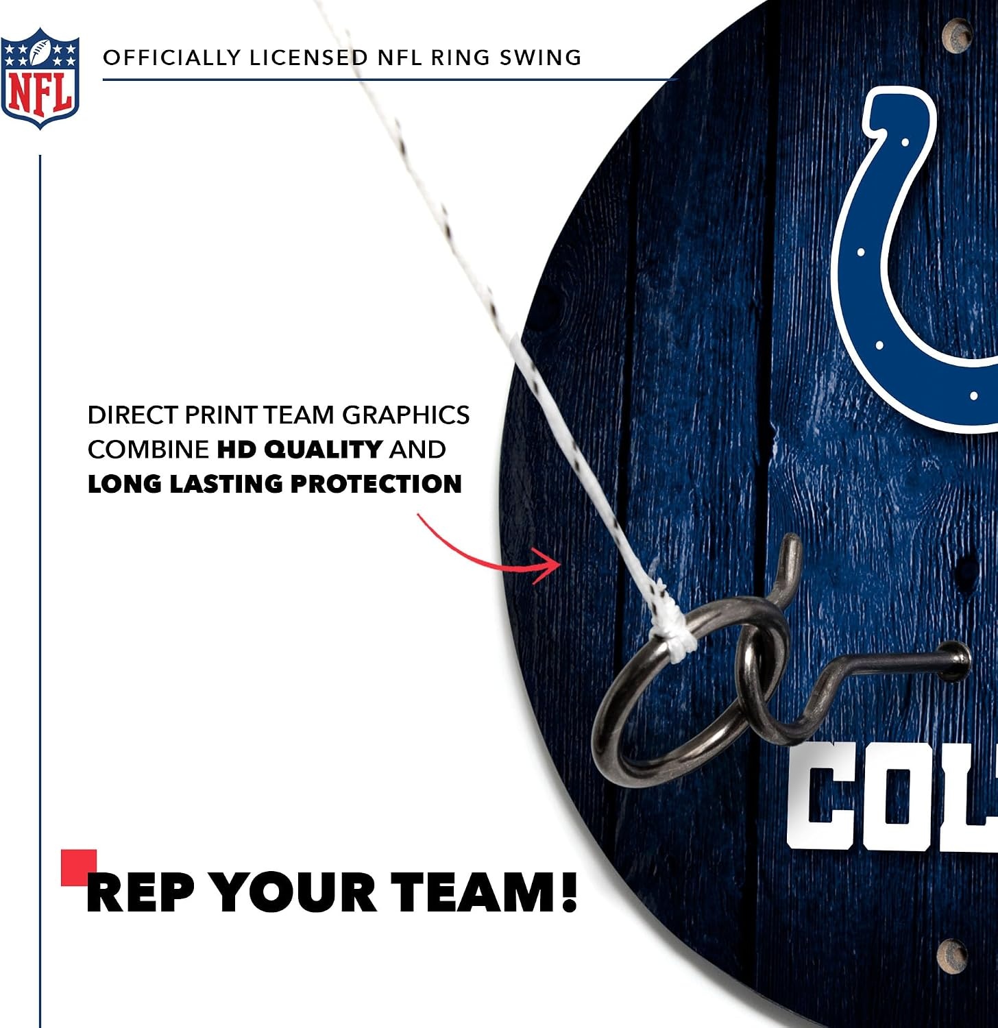 Solid Wood NFL Hook & Ring Toss Set with Direct Print HD Team Graphics – Easy Hang Hook and Ring Toss Target – Great Gift for Any Football Fan  Ring Toss Family Game for a Game Room(Indianapolis Colts)