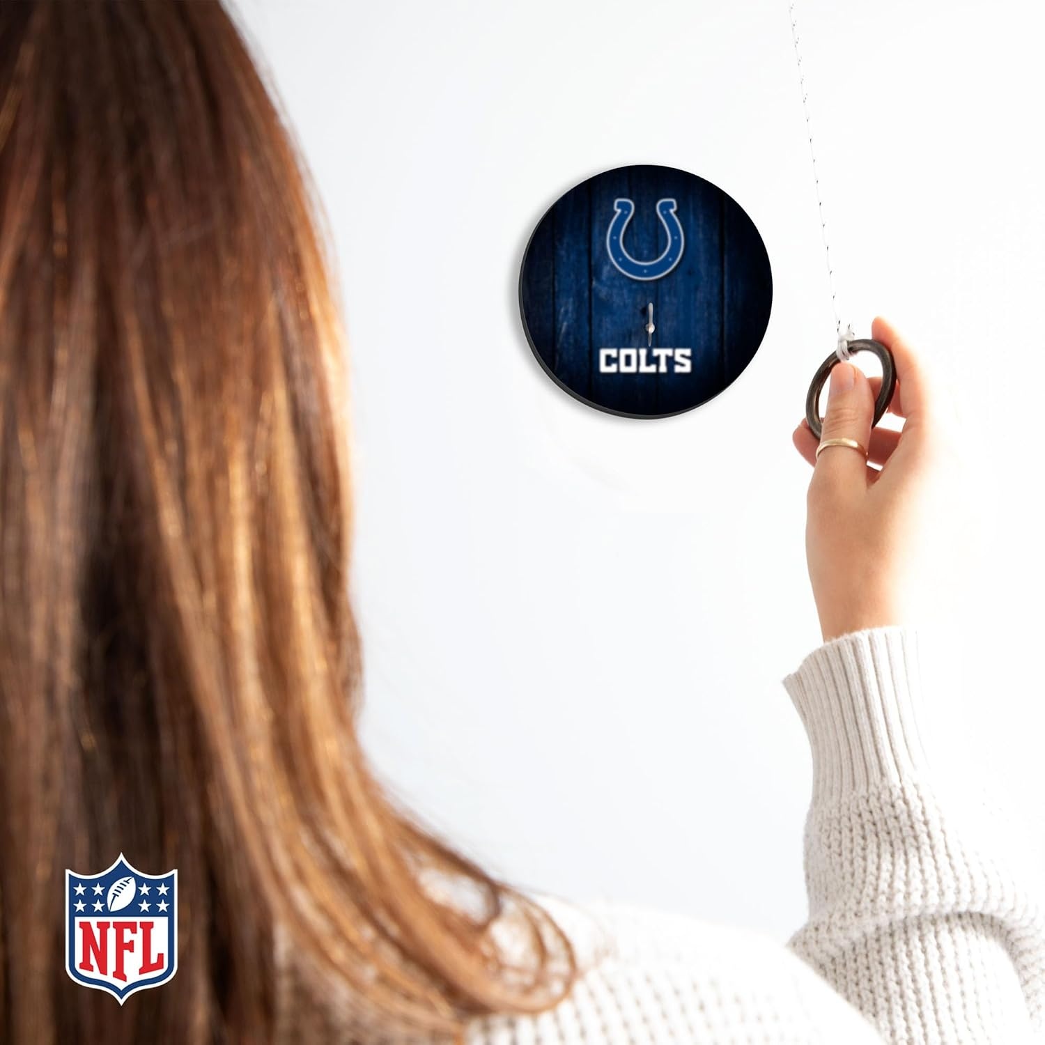 Solid Wood NFL Hook & Ring Toss Set with Direct Print HD Team Graphics – Easy Hang Hook and Ring Toss Target – Great Gift for Any Football Fan  Ring Toss Family Game for a Game Room(Indianapolis Colts)