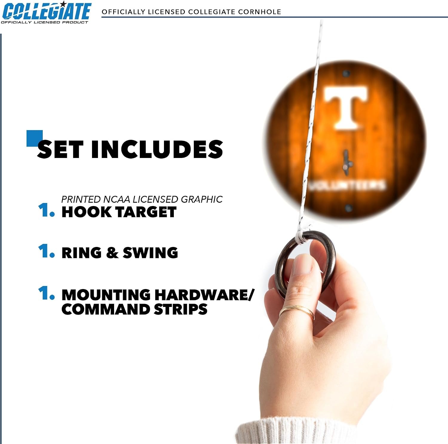 Wild Sports Solid Wood College Hook & Ring Toss Set with Direct Print HD Team Graphics – Easy Hang Hook and Ring Toss Target – Great Gift for Any NCAA Fan (Tennessee Volunteers)