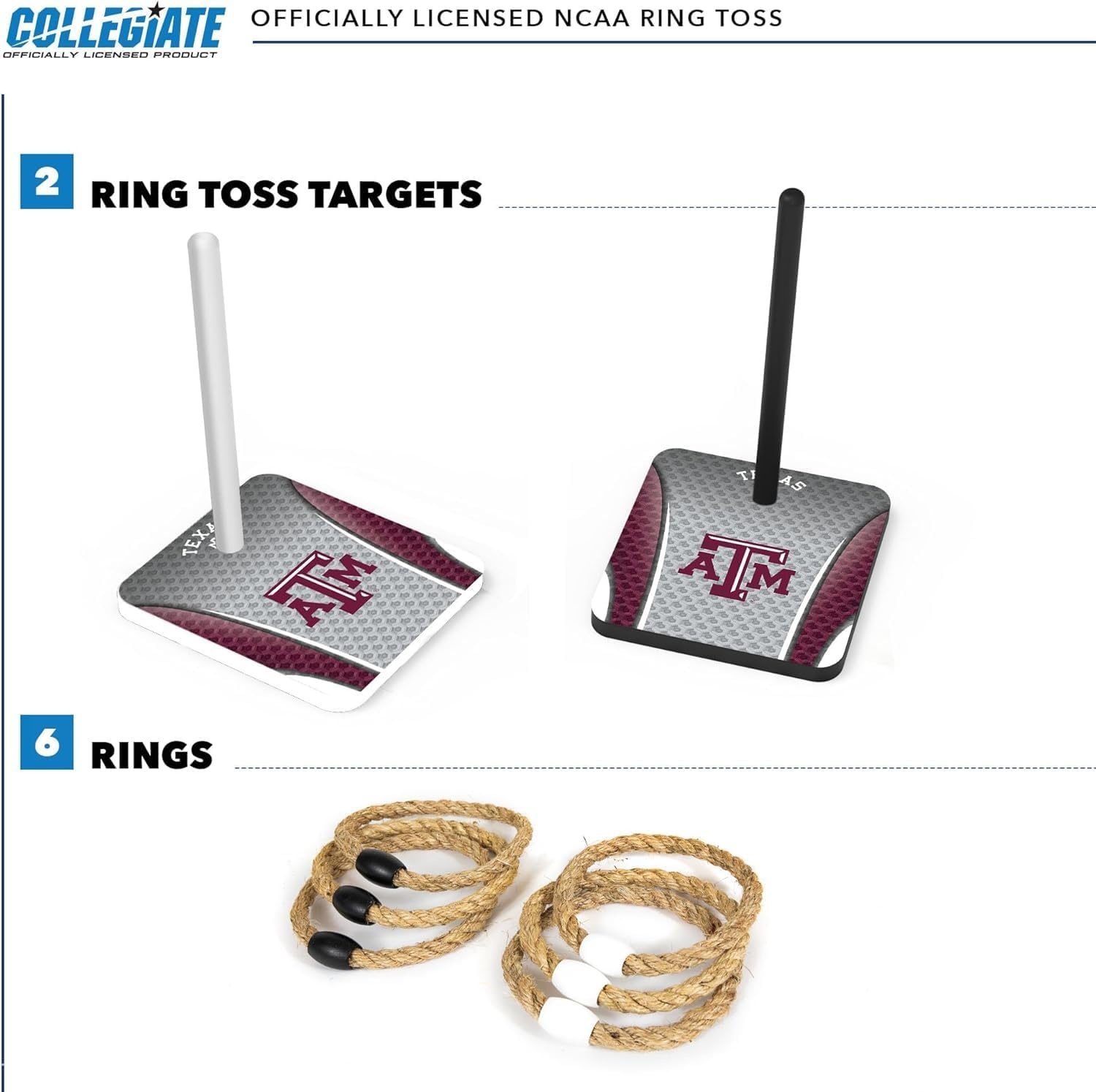 Wild Sports Solid Wood College Quoits Set with Direct Print HD Team Graphics – Tailgate Ring Toss Game – Great Gift for Any NCAA Fan  Ring Toss Outdoor Games for The Beach(Texas A&M Aggies)