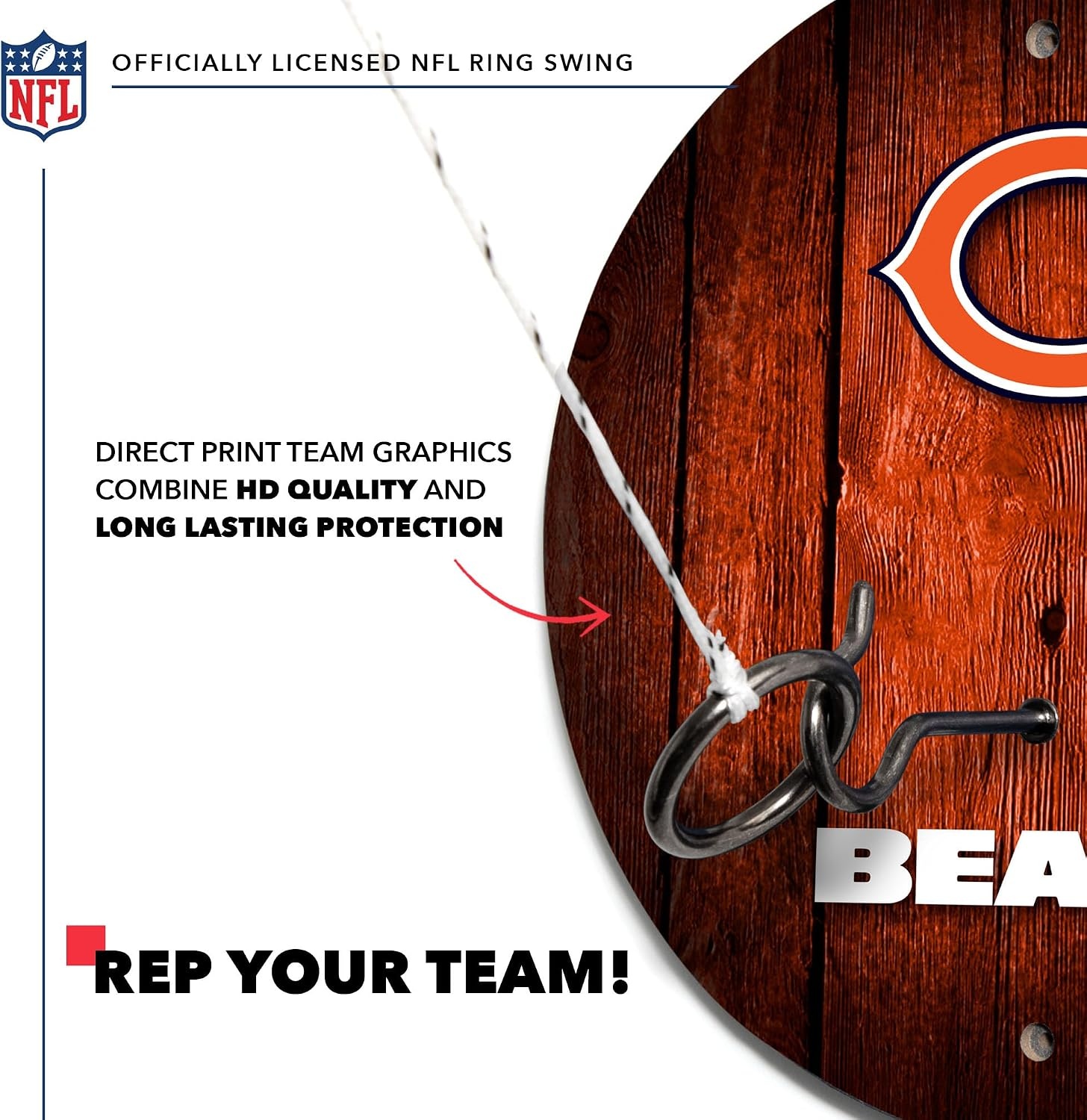 Solid Wood NFL Hook & Ring Toss Set with Direct Print HD Team Graphics – Easy Hang Hook and Ring Toss Target – Great Gift for Any Football Fan  Ring Toss Family Game for a Game Room(Chicago Bears)