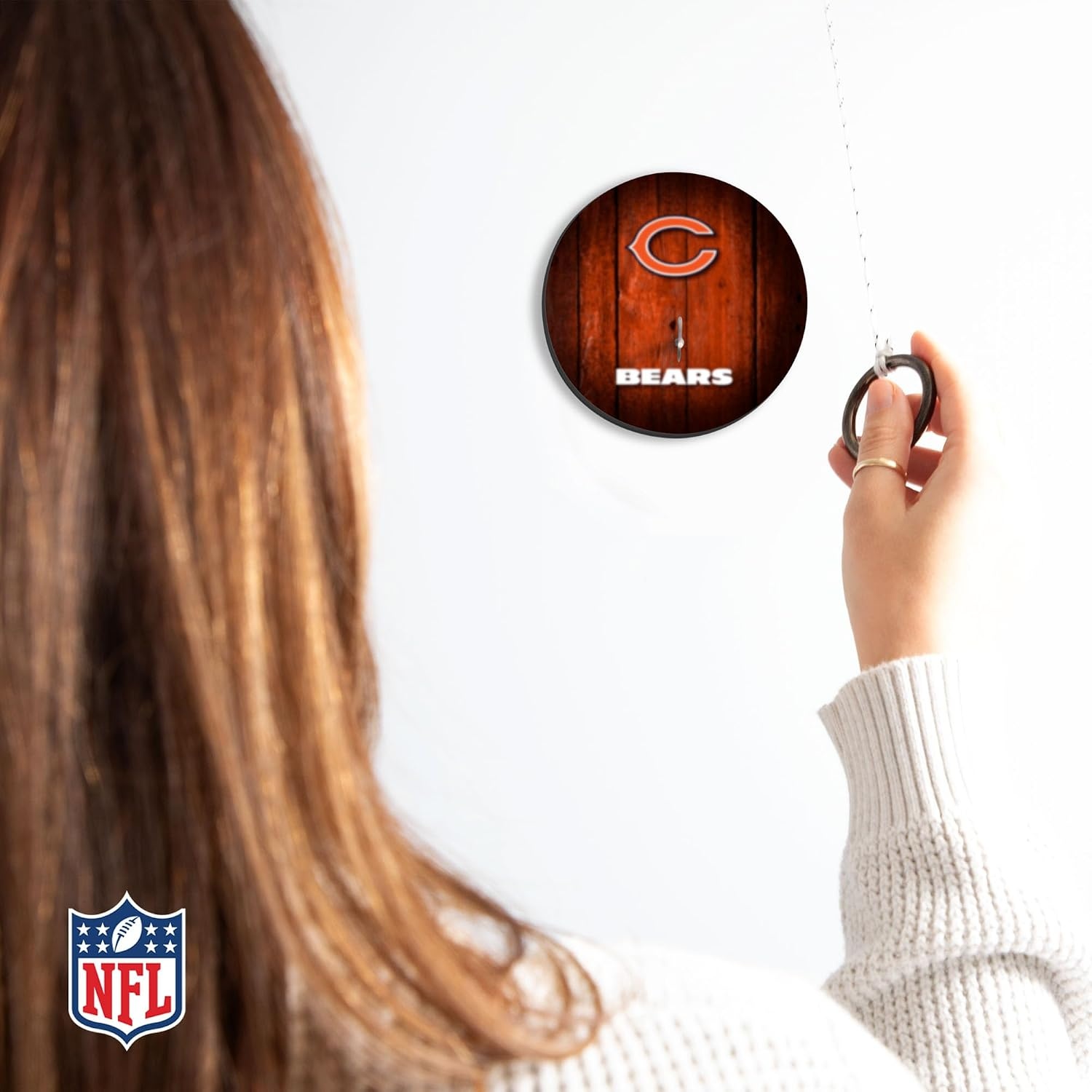 Solid Wood NFL Hook & Ring Toss Set with Direct Print HD Team Graphics – Easy Hang Hook and Ring Toss Target – Great Gift for Any Football Fan  Ring Toss Family Game for a Game Room(Chicago Bears)