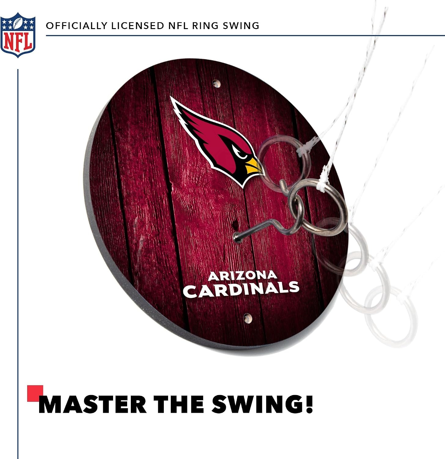 Solid Wood NFL Hook & Ring Toss Set with Direct Print HD Team Graphics – Easy Hang Hook and Ring Toss Target – Great Gift for Any Football Fan  Ring Toss Family Game for a Game Room(Arizona Cardinals)