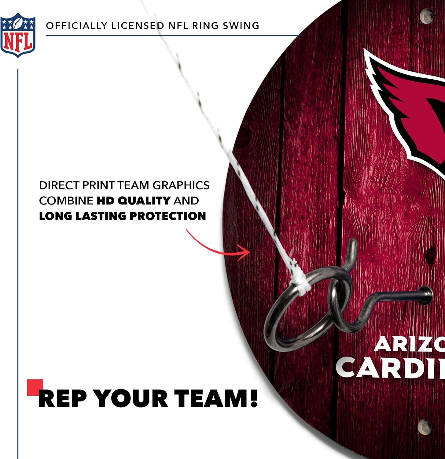 Solid Wood NFL Hook & Ring Toss Set with Direct Print HD Team Graphics – Easy Hang Hook and Ring Toss Target – Great Gift for Any Football Fan  Ring Toss Family Game for a Game Room(Arizona Cardinals)