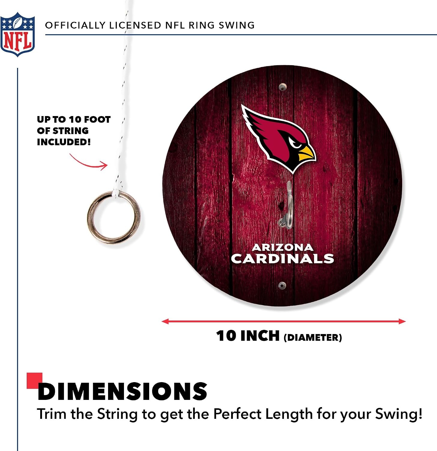 Solid Wood NFL Hook & Ring Toss Set with Direct Print HD Team Graphics – Easy Hang Hook and Ring Toss Target – Great Gift for Any Football Fan  Ring Toss Family Game for a Game Room(Arizona Cardinals)