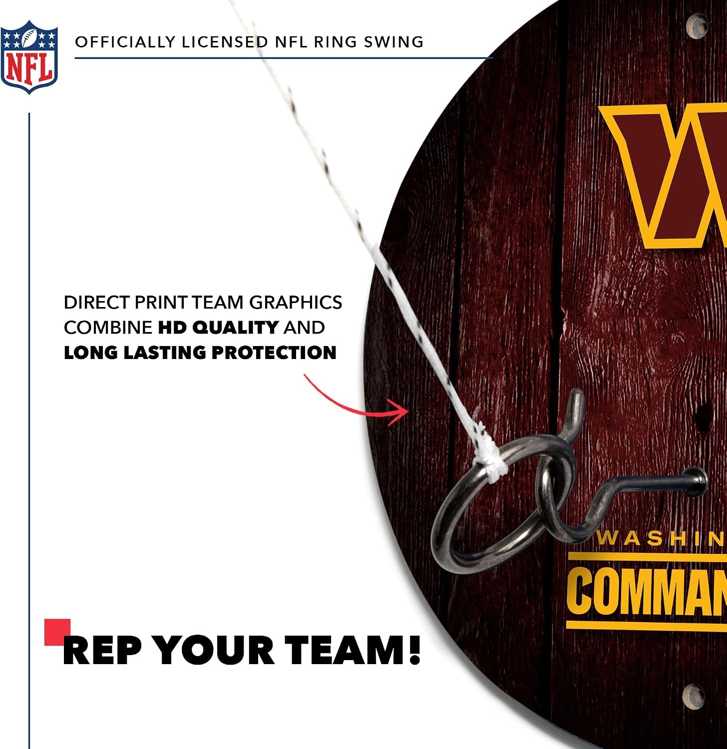 Solid Wood NFL Hook & Ring Toss Set with Direct Print HD Team Graphics – Easy Hang Hook and Ring Toss Target – Great Gift for Any Football Fan  Ring Toss Family Game for a Game Room(Washington Commanders)