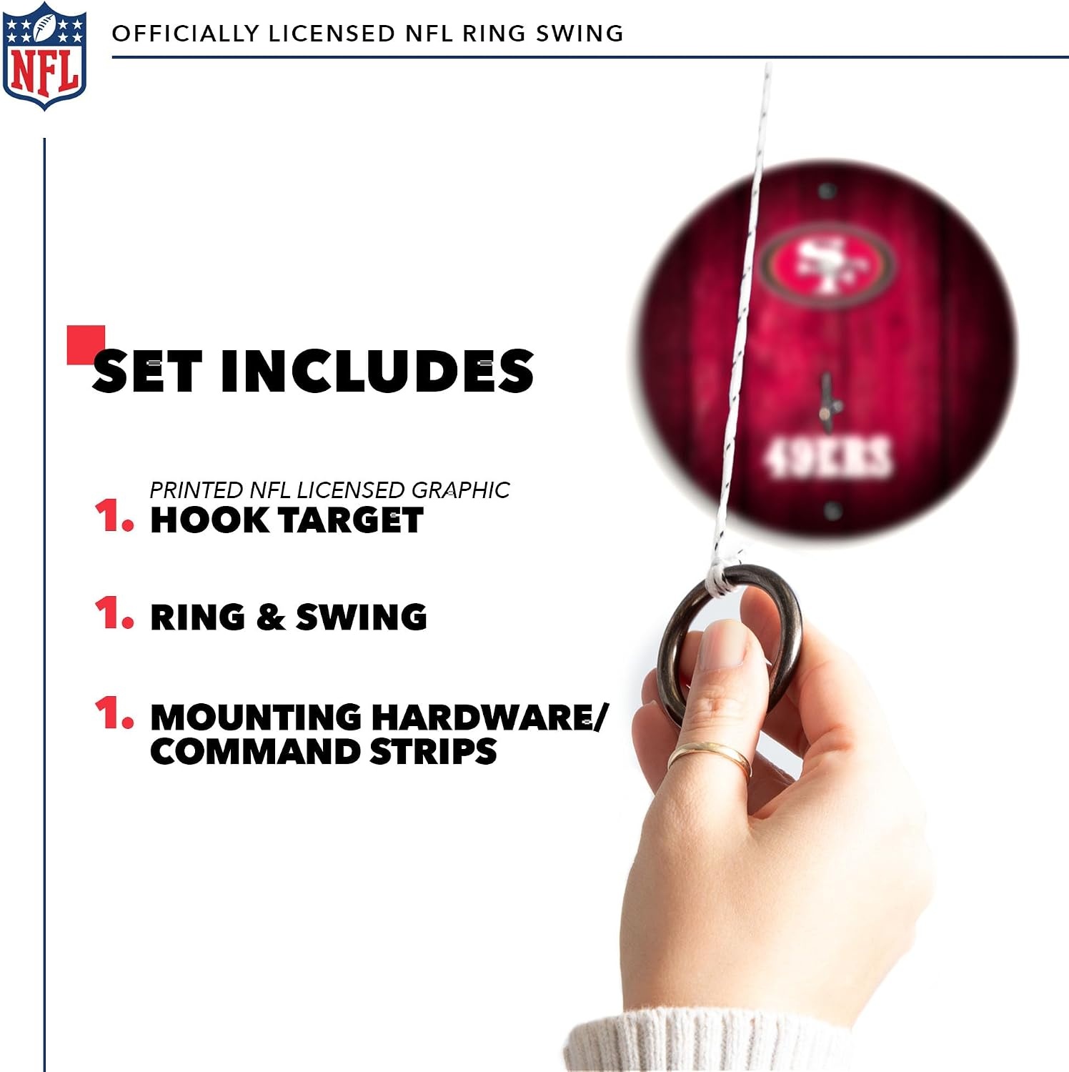 Solid Wood NFL Hook & Ring Toss Set with Direct Print HD Team Graphics – Easy Hang Hook and Ring Toss Target – Great Gift for Any Football Fan  Ring Toss Family Game for a Game Room(San Francisco 49ers)