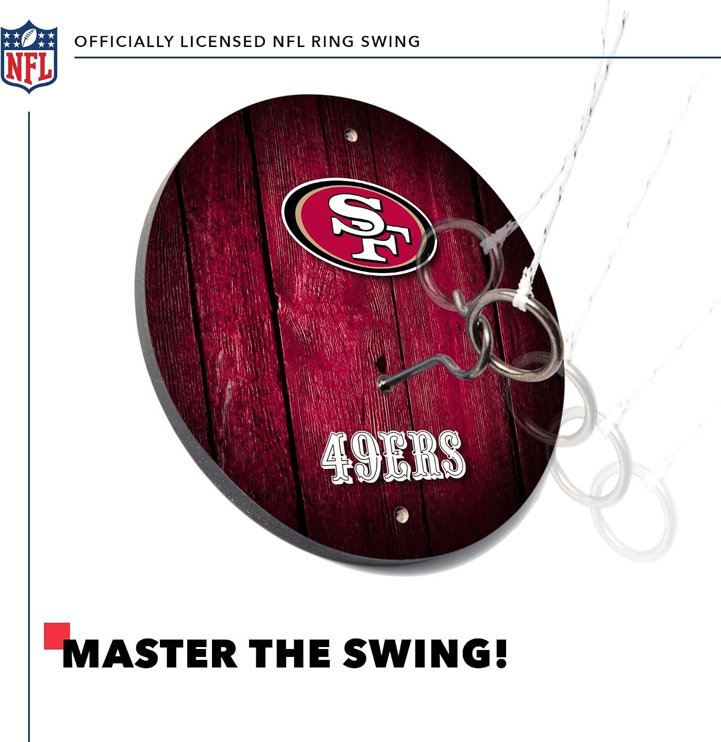 Solid Wood NFL Hook & Ring Toss Set with Direct Print HD Team Graphics – Easy Hang Hook and Ring Toss Target – Great Gift for Any Football Fan  Ring Toss Family Game for a Game Room(San Francisco 49ers)