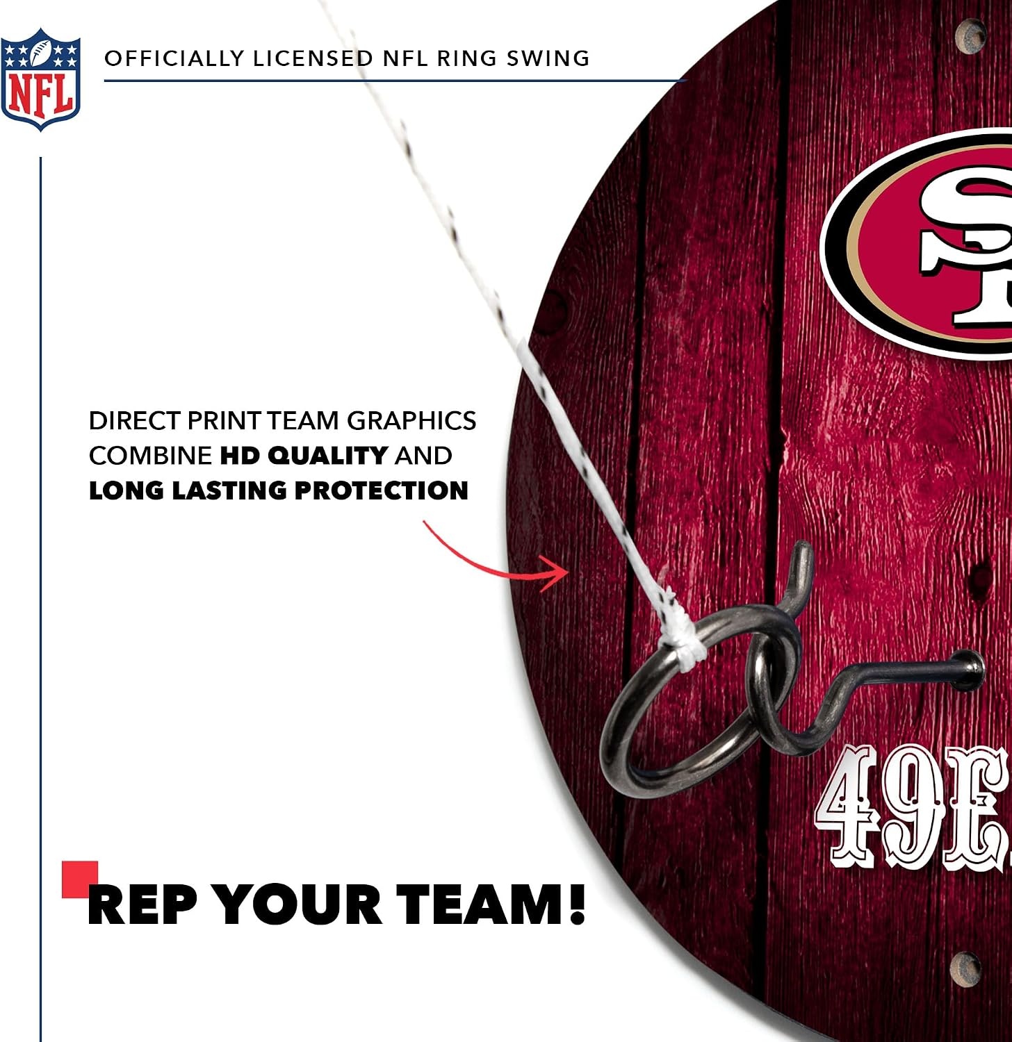 Solid Wood NFL Hook & Ring Toss Set with Direct Print HD Team Graphics – Easy Hang Hook and Ring Toss Target – Great Gift for Any Football Fan  Ring Toss Family Game for a Game Room(San Francisco 49ers)