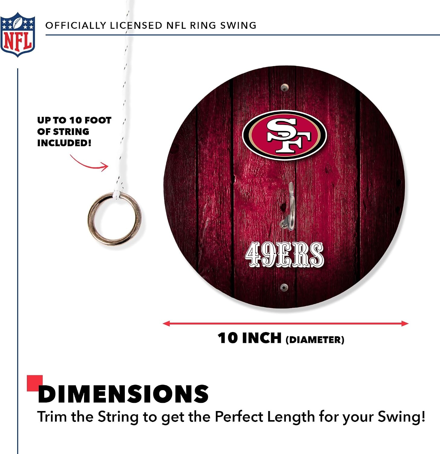 Solid Wood NFL Hook & Ring Toss Set with Direct Print HD Team Graphics – Easy Hang Hook and Ring Toss Target – Great Gift for Any Football Fan  Ring Toss Family Game for a Game Room(San Francisco 49ers)