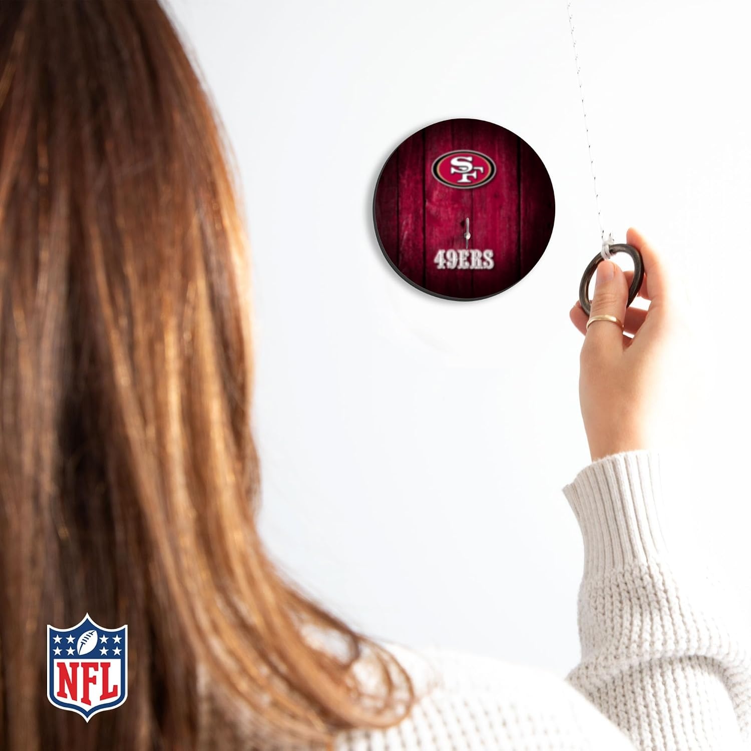 Solid Wood NFL Hook & Ring Toss Set with Direct Print HD Team Graphics – Easy Hang Hook and Ring Toss Target – Great Gift for Any Football Fan  Ring Toss Family Game for a Game Room(San Francisco 49ers)
