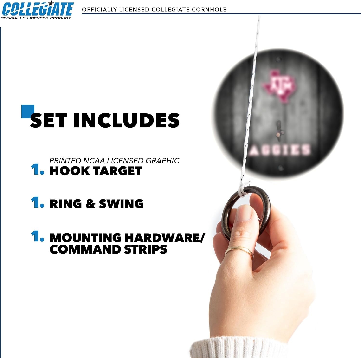 Wild Sports Solid Wood College Hook & Ring Toss Set with Direct Print HD Team Graphics – Easy Hang Hook and Ring Toss Target – Great Gift for Any NCAA Fan (Texas A&M Aggies)