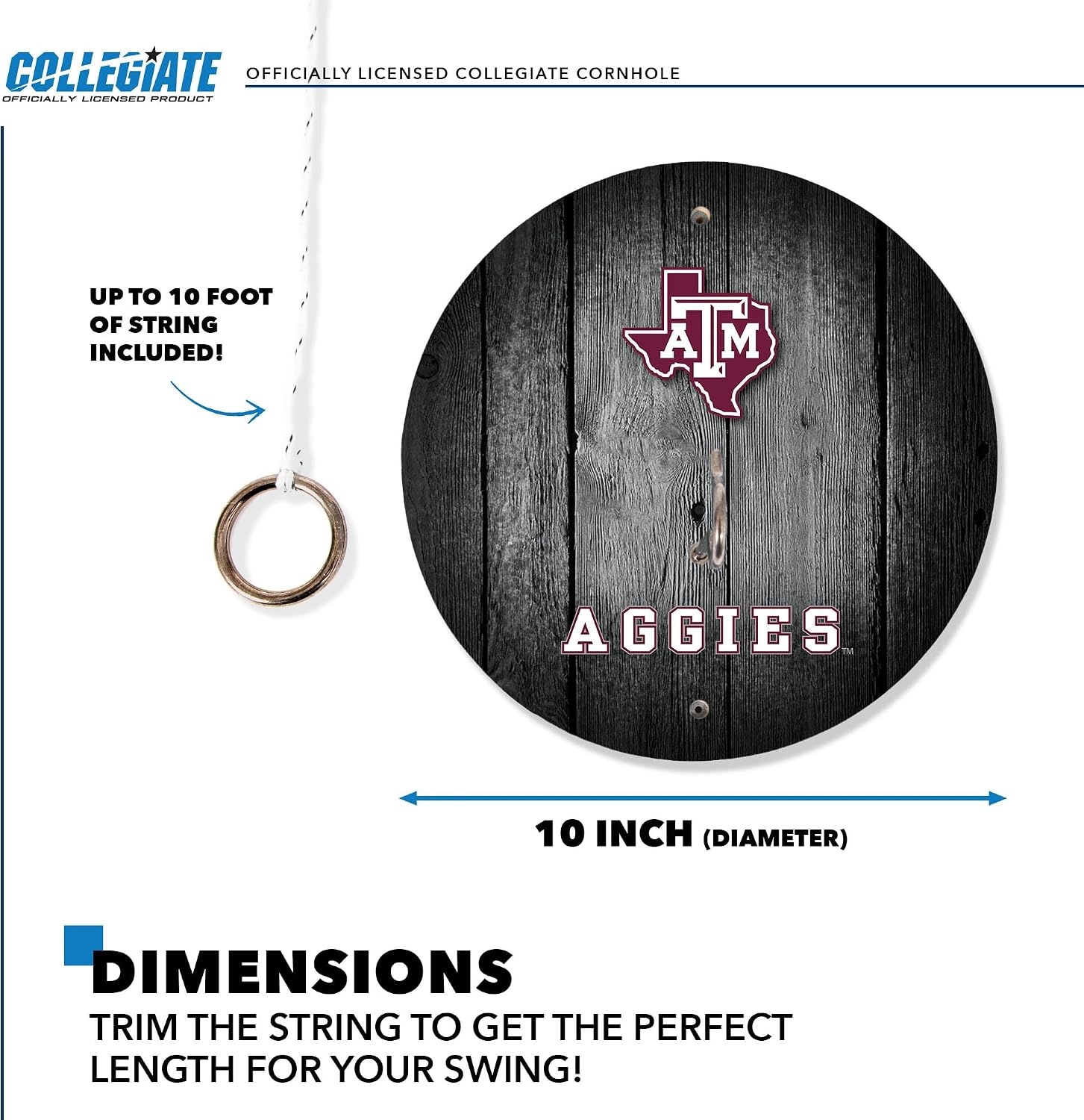 Wild Sports Solid Wood College Hook & Ring Toss Set with Direct Print HD Team Graphics – Easy Hang Hook and Ring Toss Target – Great Gift for Any NCAA Fan (Texas A&M Aggies)