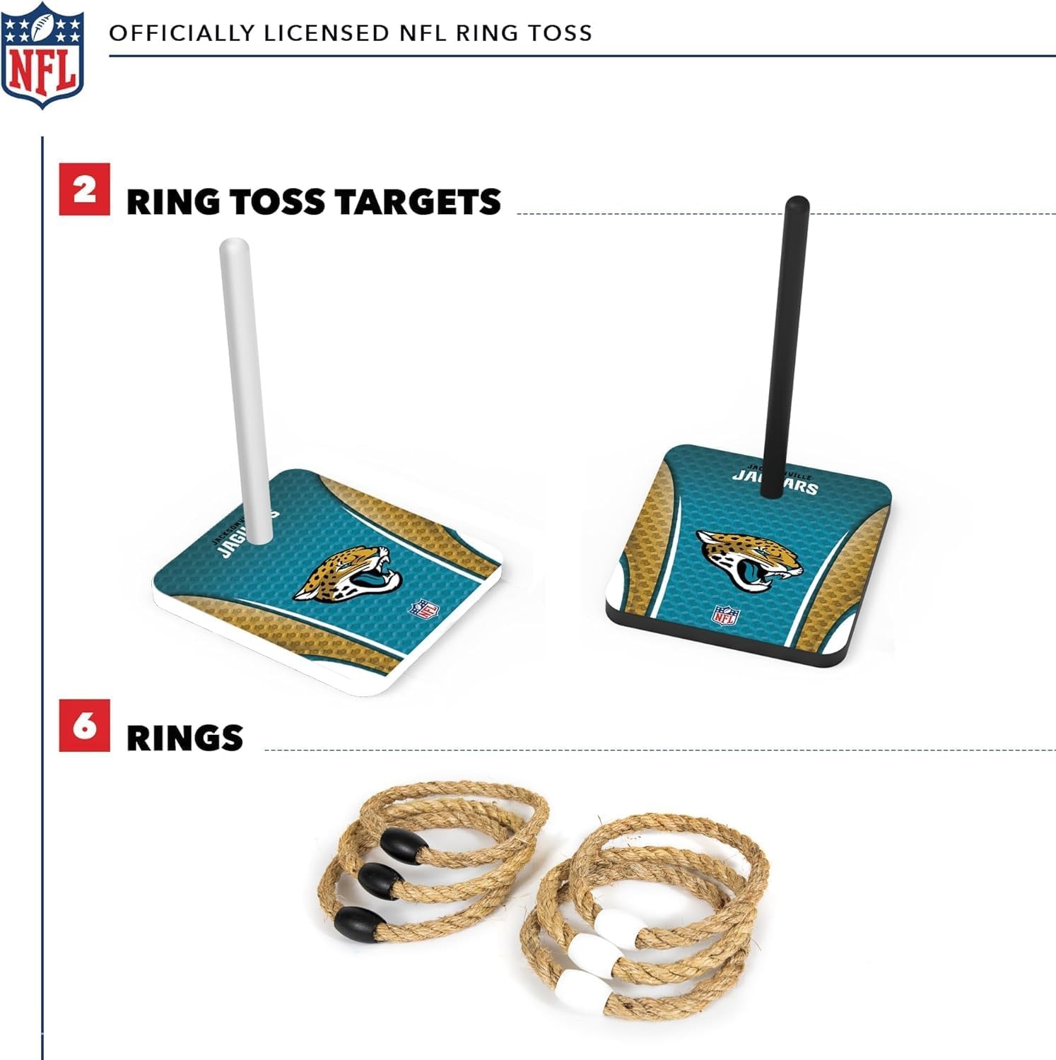 Solid Wood NFL Quoits Set with Direct Print HD Team Graphics – Tailgate Ring Toss Game – Great Gift for Any Football Fan  Ring Toss Family Outdoor Games for The Beach(Jacksonville Jaguars)