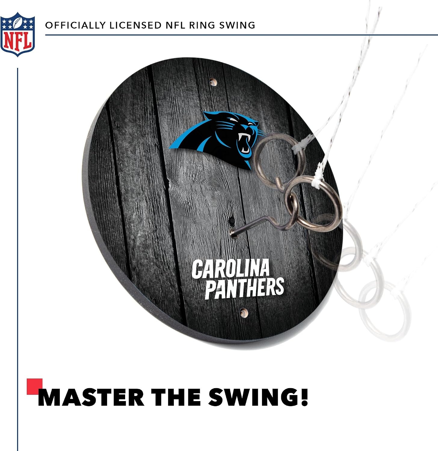 Solid Wood NFL Hook & Ring Toss Set with Direct Print HD Team Graphics – Easy Hang Hook and Ring Toss Target – Great Gift for Any Football Fan  Ring Toss Family Game for a Game Room(Carolina Panthers)
