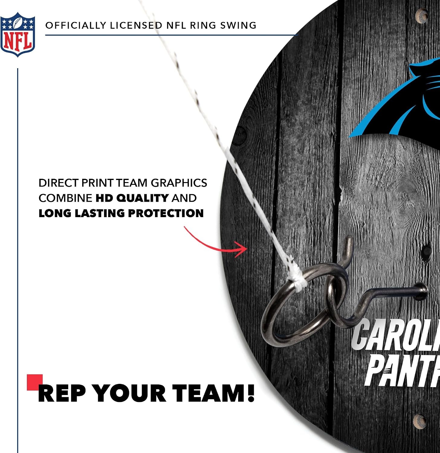 Solid Wood NFL Hook & Ring Toss Set with Direct Print HD Team Graphics – Easy Hang Hook and Ring Toss Target – Great Gift for Any Football Fan  Ring Toss Family Game for a Game Room(Carolina Panthers)