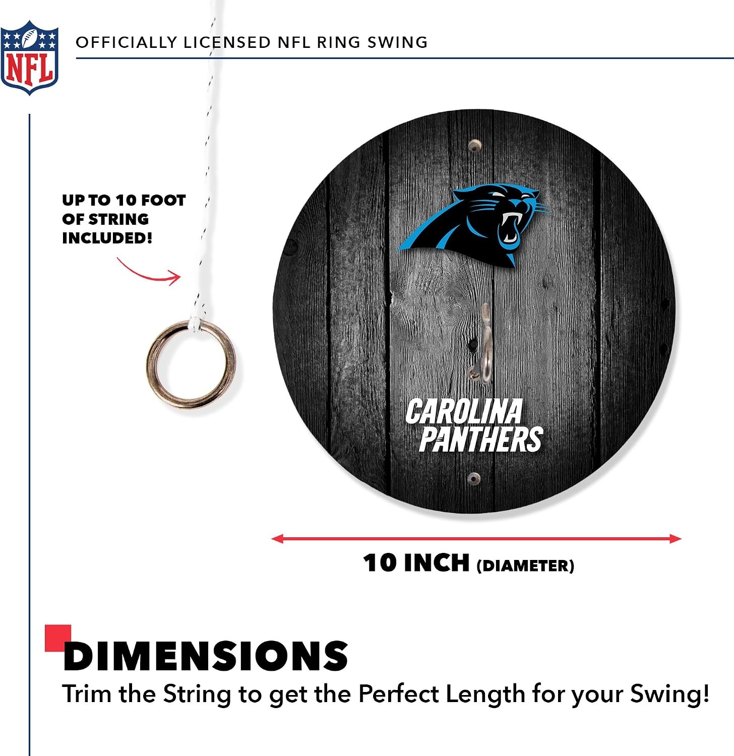Solid Wood NFL Hook & Ring Toss Set with Direct Print HD Team Graphics – Easy Hang Hook and Ring Toss Target – Great Gift for Any Football Fan  Ring Toss Family Game for a Game Room(Carolina Panthers)
