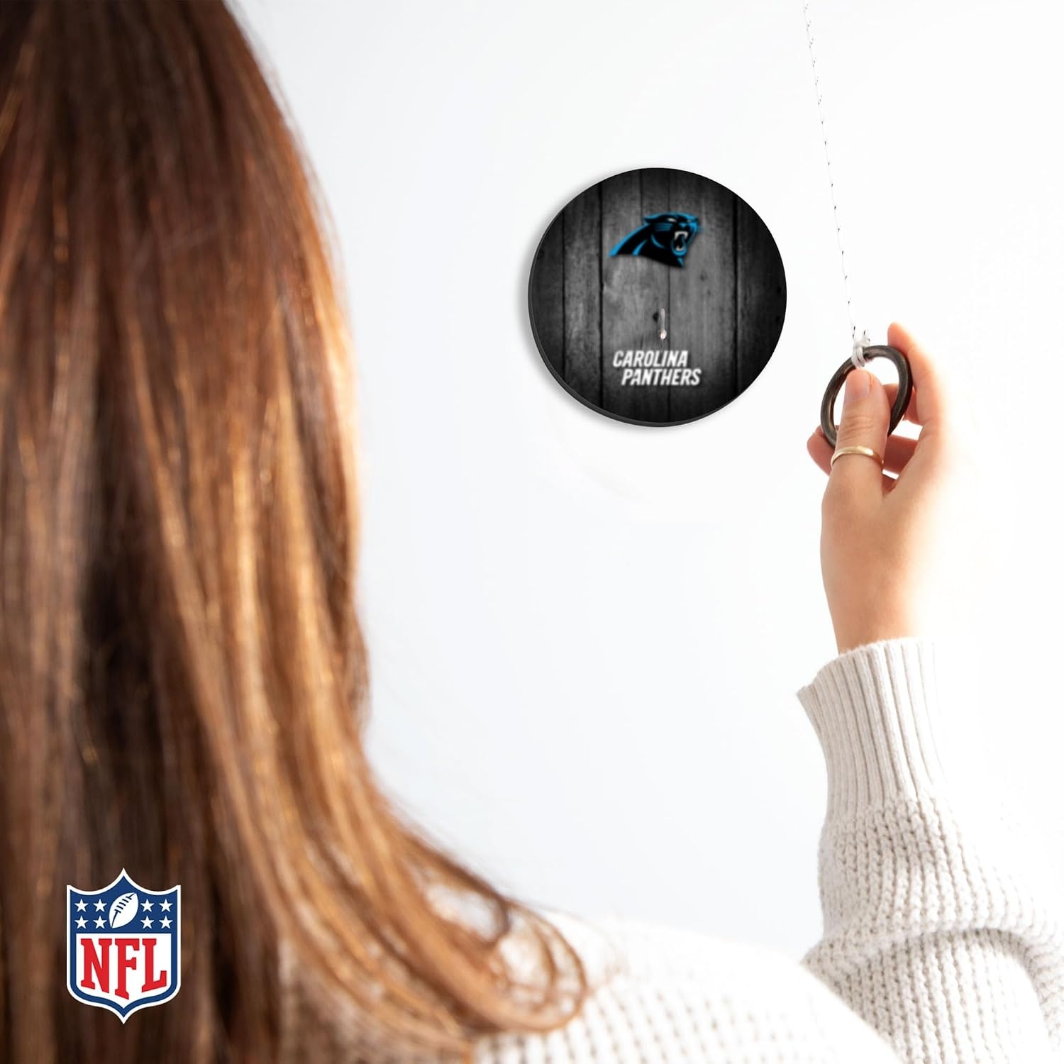 Solid Wood NFL Hook & Ring Toss Set with Direct Print HD Team Graphics – Easy Hang Hook and Ring Toss Target – Great Gift for Any Football Fan  Ring Toss Family Game for a Game Room(Carolina Panthers)