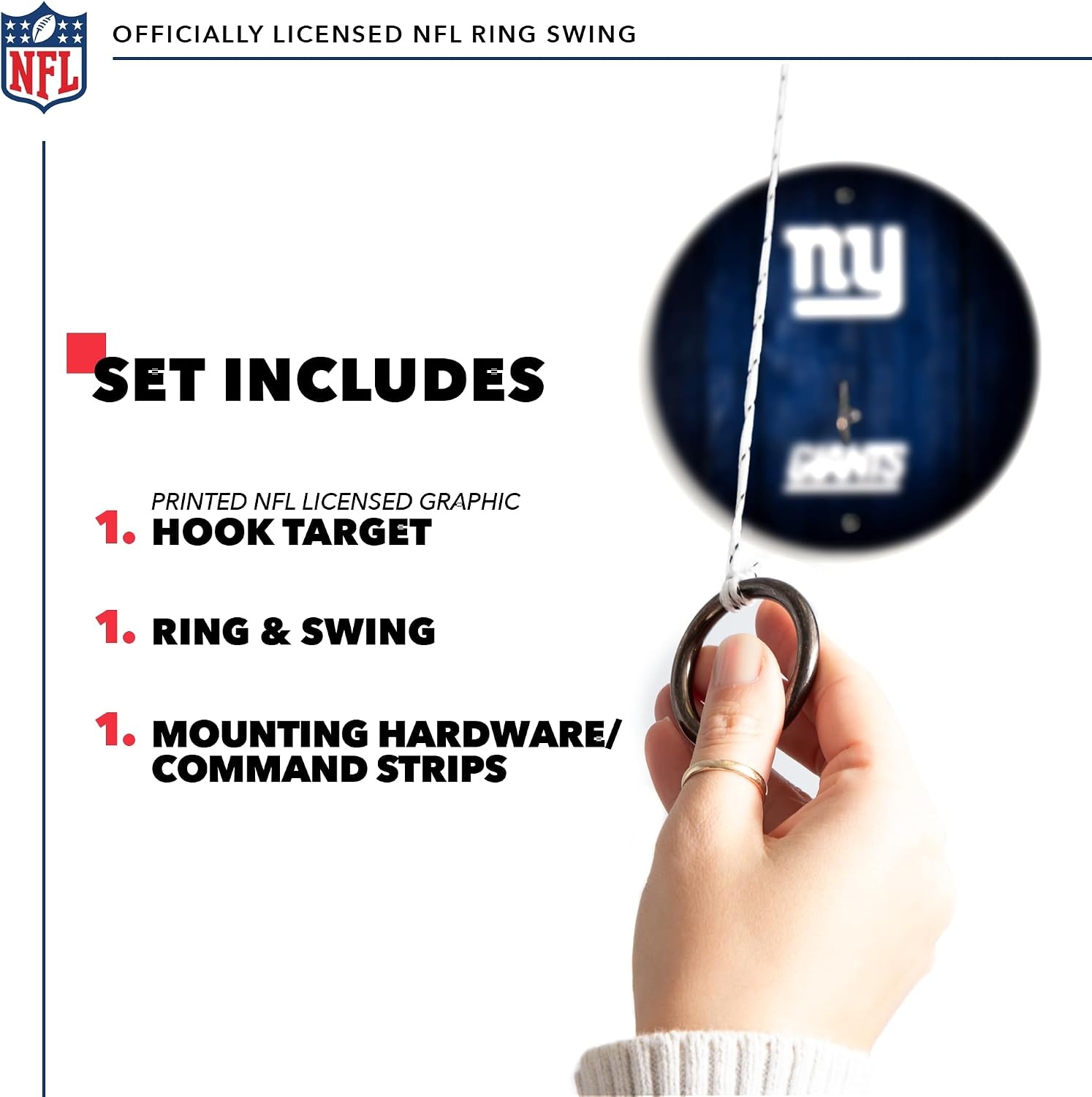 Solid Wood NFL Hook & Ring Toss Set with Direct Print HD Team Graphics – Easy Hang Hook and Ring Toss Target – Great Gift for Any Football Fan  Ring Toss Family Game for a Game Room(New York Giants)
