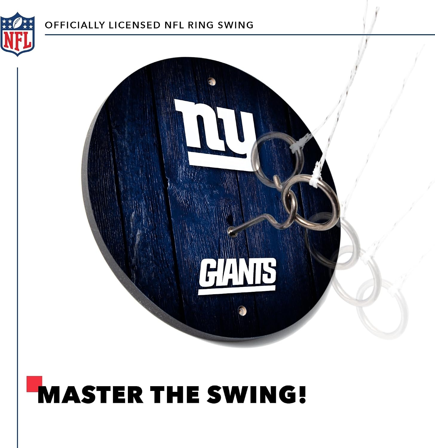 Solid Wood NFL Hook & Ring Toss Set with Direct Print HD Team Graphics – Easy Hang Hook and Ring Toss Target – Great Gift for Any Football Fan  Ring Toss Family Game for a Game Room(New York Giants)