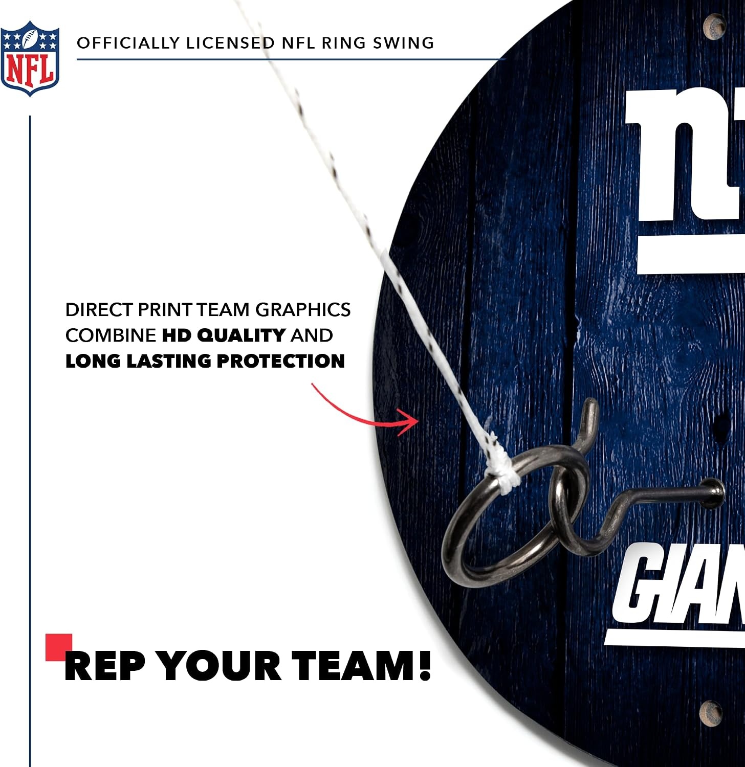 Solid Wood NFL Hook & Ring Toss Set with Direct Print HD Team Graphics – Easy Hang Hook and Ring Toss Target – Great Gift for Any Football Fan  Ring Toss Family Game for a Game Room(New York Giants)