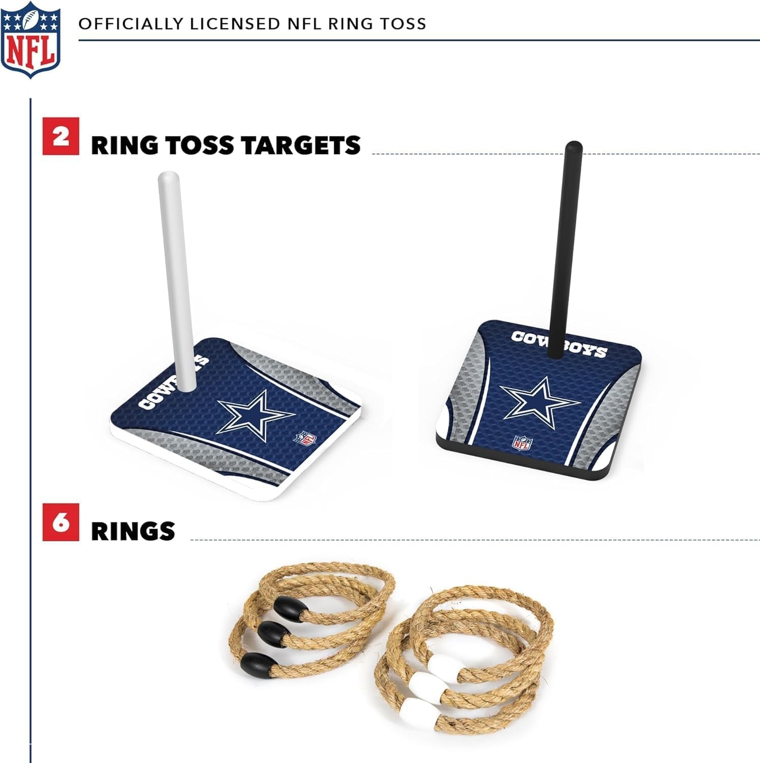 Solid Wood NFL Quoits Set with Direct Print HD Team Graphics – Tailgate Ring Toss Game – Great Gift for Any Football Fan  Ring Toss Family Outdoor Games for The Beach(Dallas Cowboys)