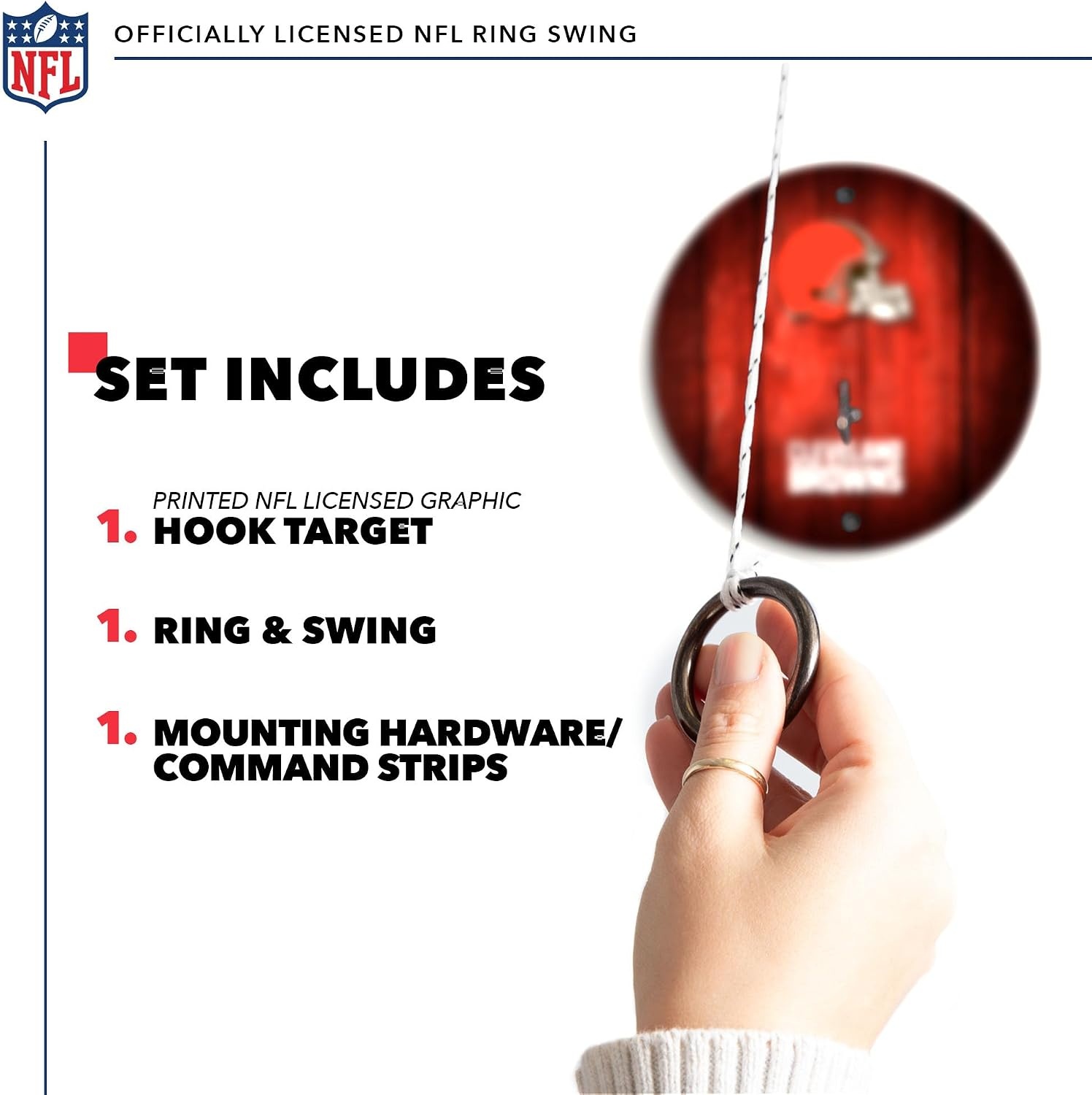 Solid Wood NFL Hook & Ring Toss Set with Direct Print HD Team Graphics – Easy Hang Hook and Ring Toss Target – Great Gift for Any Football Fan  Ring Toss Family Game for a Game Room(Cleveland Browns)