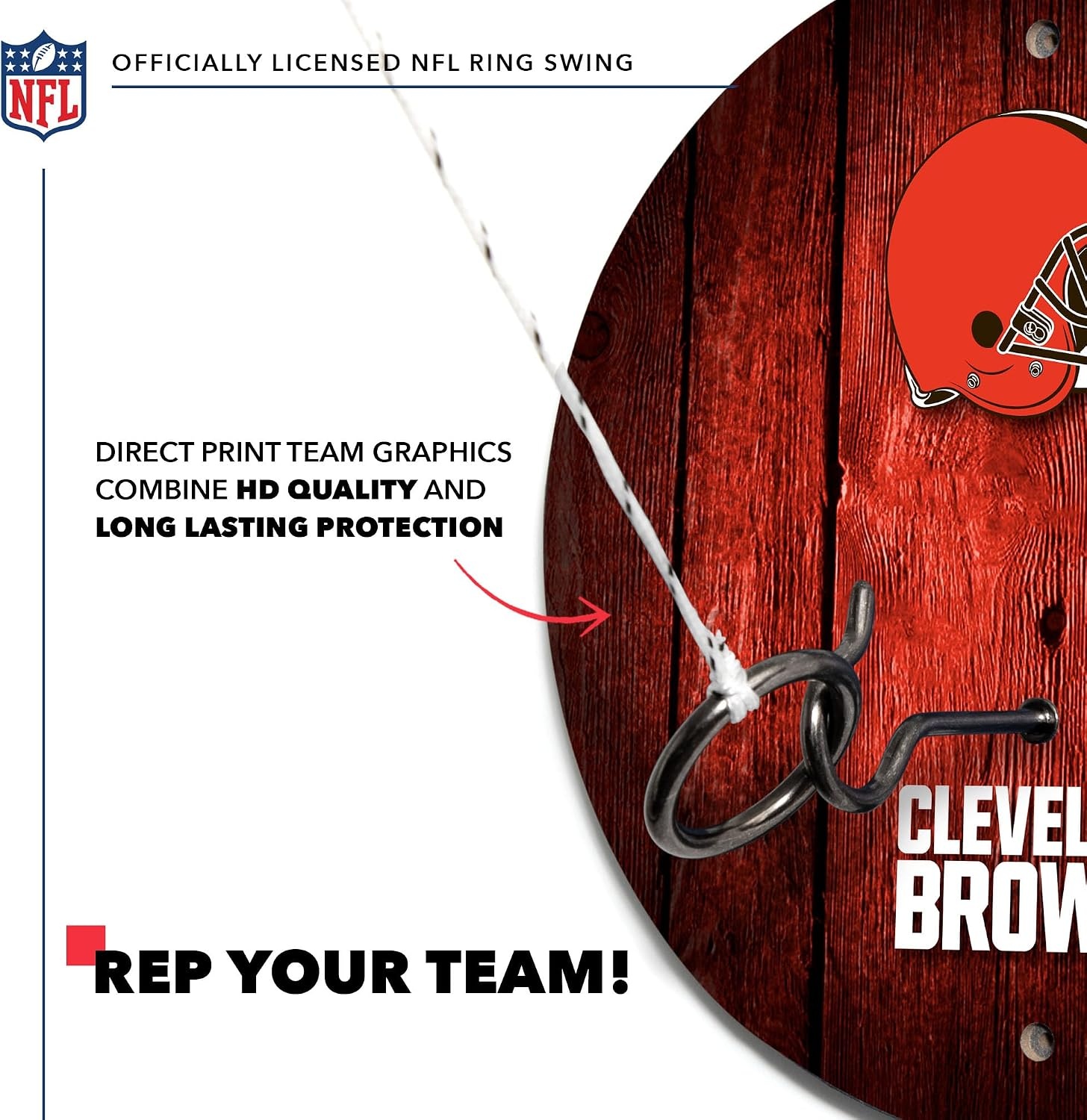 Solid Wood NFL Hook & Ring Toss Set with Direct Print HD Team Graphics – Easy Hang Hook and Ring Toss Target – Great Gift for Any Football Fan  Ring Toss Family Game for a Game Room(Cleveland Browns)