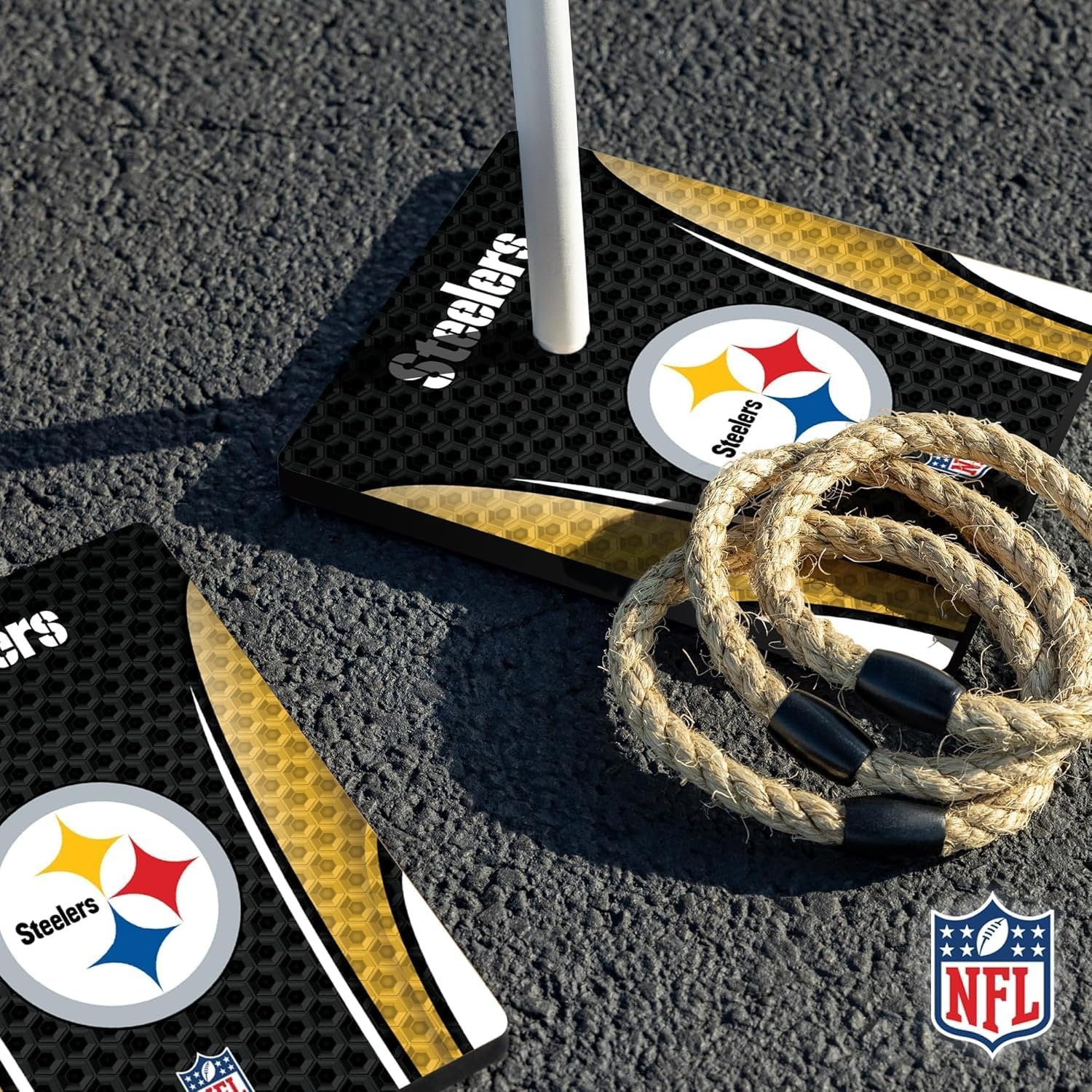 Solid Wood NFL Quoits Set with Direct Print HD Team Graphics – Tailgate Ring Toss Game – Great Gift for Any Football Fan  Ring Toss Family Outdoor Games for The Beach(Pittsburgh Steelers)