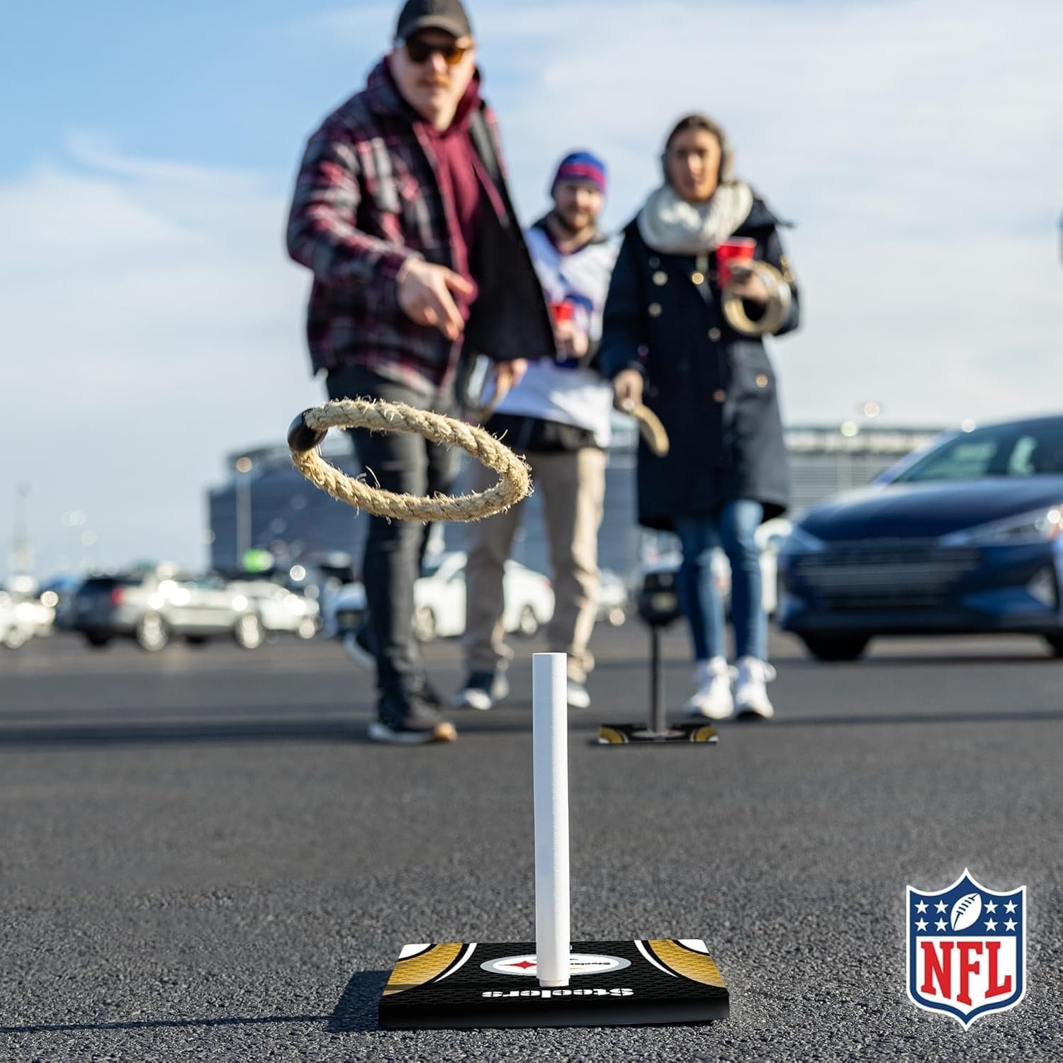 Solid Wood NFL Quoits Set with Direct Print HD Team Graphics – Tailgate Ring Toss Game – Great Gift for Any Football Fan  Ring Toss Family Outdoor Games for The Beach(Pittsburgh Steelers)