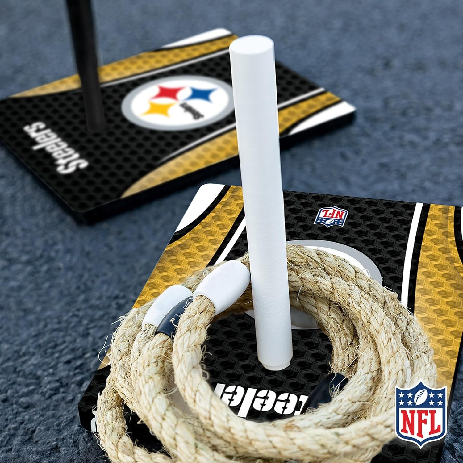 Solid Wood NFL Quoits Set with Direct Print HD Team Graphics – Tailgate Ring Toss Game – Great Gift for Any Football Fan  Ring Toss Family Outdoor Games for The Beach(Pittsburgh Steelers)