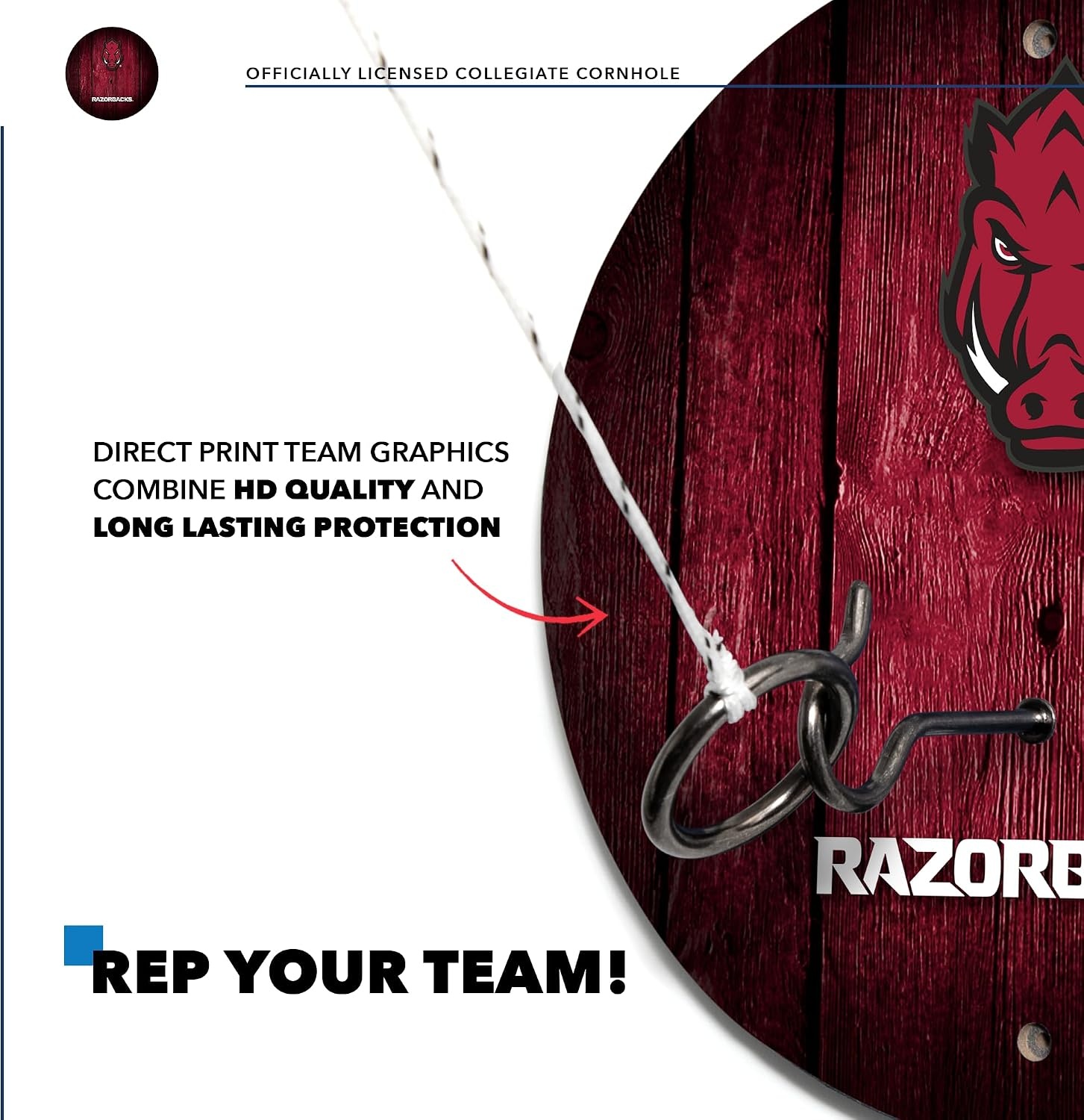 Wild Sports Solid Wood College Hook & Ring Toss Set with Direct Print HD Team Graphics – Easy Hang Hook and Ring Toss Target – Great Gift for Any NCAA Fan (Arkansas Razorbacks)