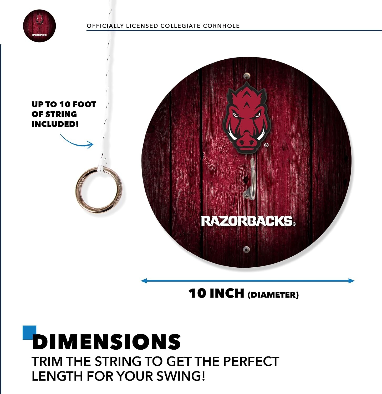 Wild Sports Solid Wood College Hook & Ring Toss Set with Direct Print HD Team Graphics – Easy Hang Hook and Ring Toss Target – Great Gift for Any NCAA Fan (Arkansas Razorbacks)