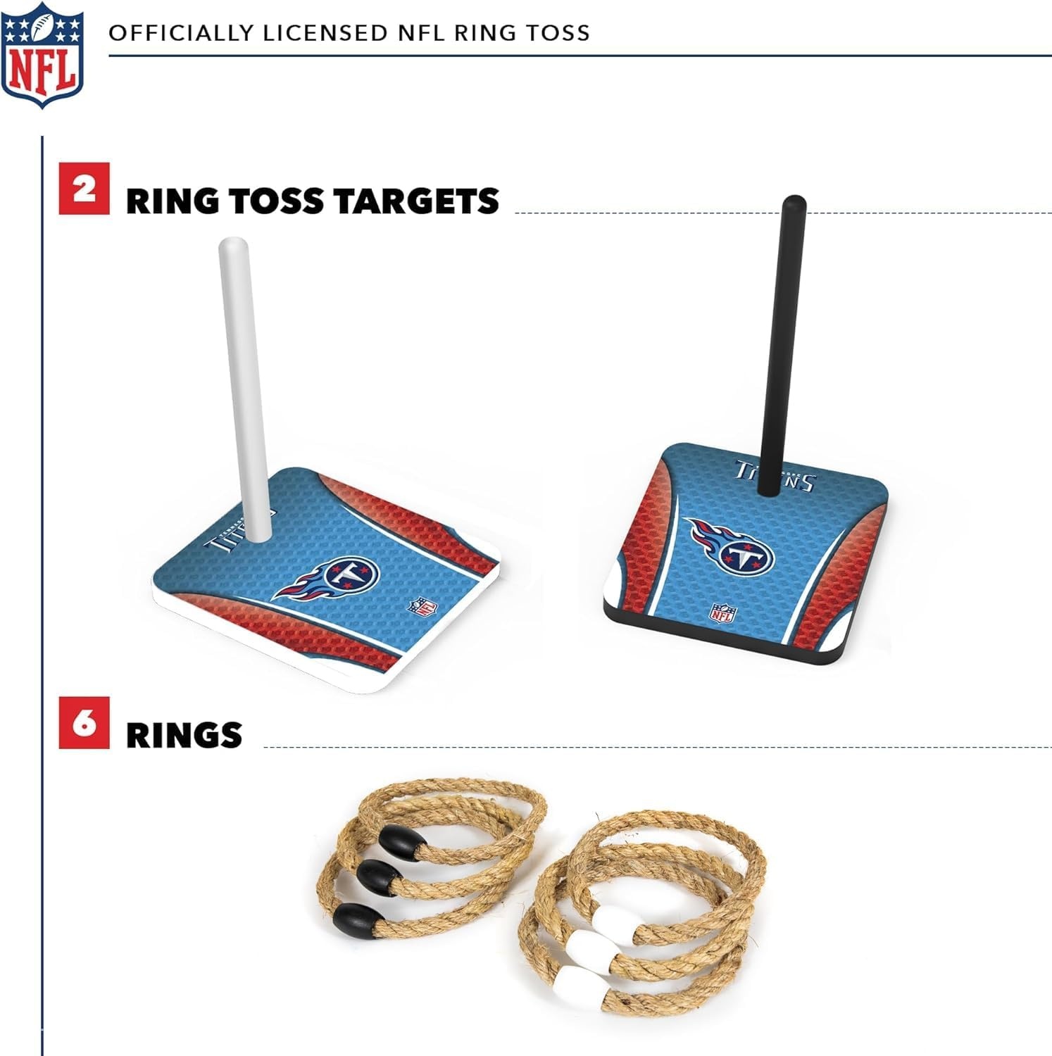 Solid Wood NFL Quoits Set with Direct Print HD Team Graphics – Tailgate Ring Toss Game – Great Gift for Any Football Fan  Ring Toss Family Outdoor Games for The Beach(Tennessee Titans)