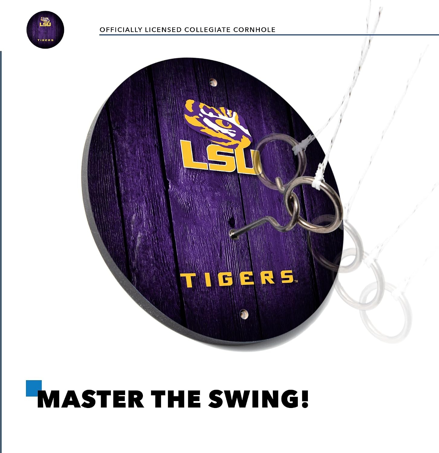 Wild Sports Solid Wood College Hook & Ring Toss Set with Direct Print HD Team Graphics – Easy Hang Hook and Ring Toss Target – Great Gift for Any NCAA Fan (LSU Tigers)