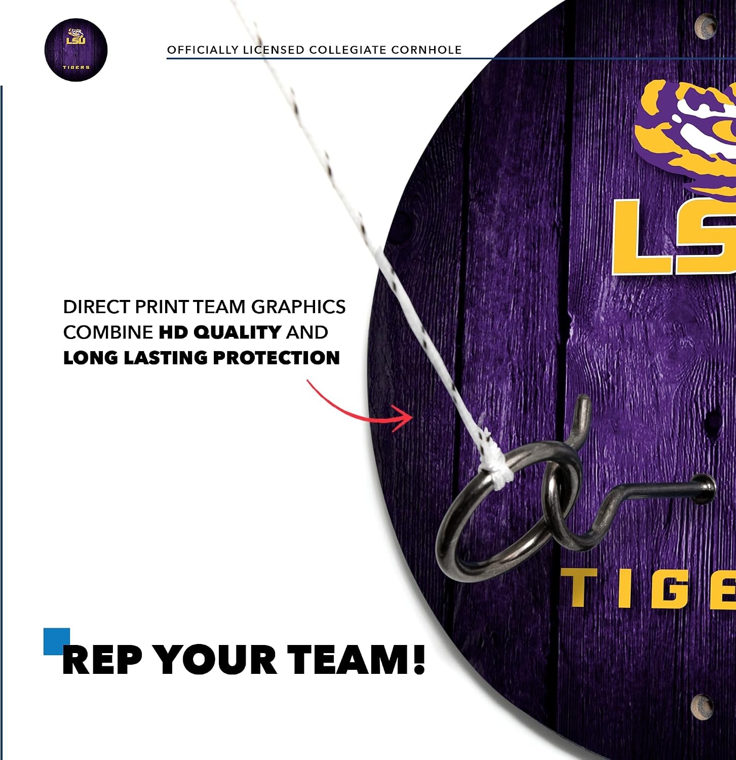 Wild Sports Solid Wood College Hook & Ring Toss Set with Direct Print HD Team Graphics – Easy Hang Hook and Ring Toss Target – Great Gift for Any NCAA Fan (LSU Tigers)