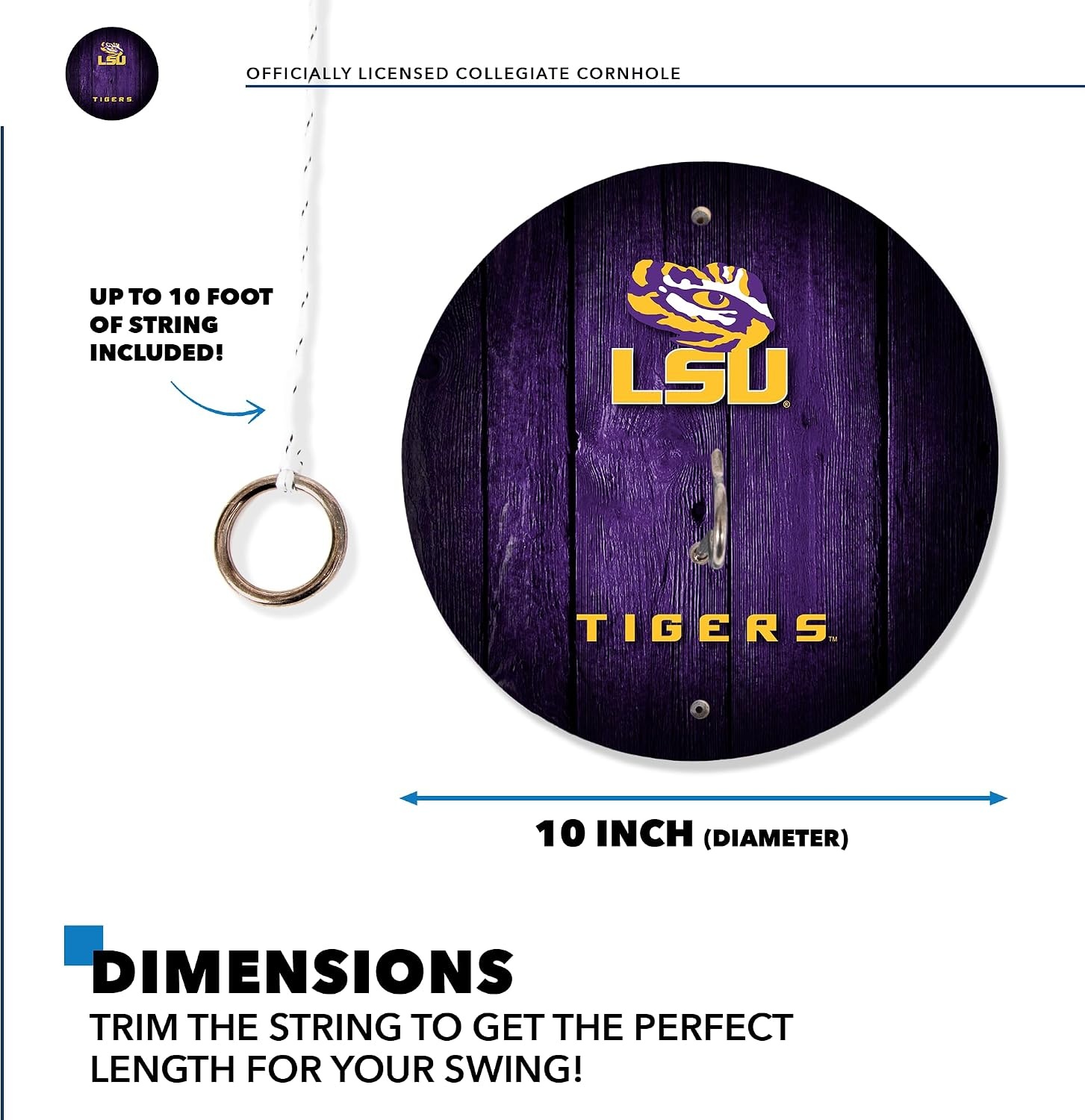 Wild Sports Solid Wood College Hook & Ring Toss Set with Direct Print HD Team Graphics – Easy Hang Hook and Ring Toss Target – Great Gift for Any NCAA Fan (LSU Tigers)