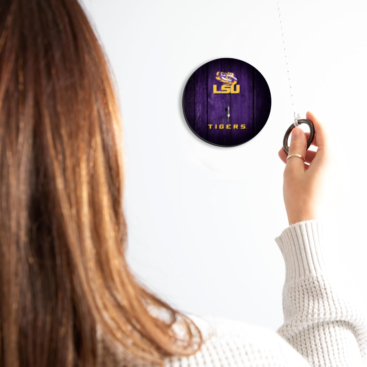 Wild Sports Solid Wood College Hook & Ring Toss Set with Direct Print HD Team Graphics – Easy Hang Hook and Ring Toss Target – Great Gift for Any NCAA Fan (LSU Tigers)