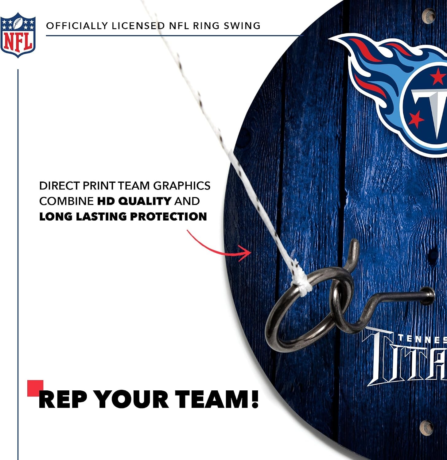 Solid Wood NFL Hook & Ring Toss Set with Direct Print HD Team Graphics – Easy Hang Hook and Ring Toss Target – Great Gift for Any Football Fan  Ring Toss Family Game for a Game Room(Tennessee Titans)