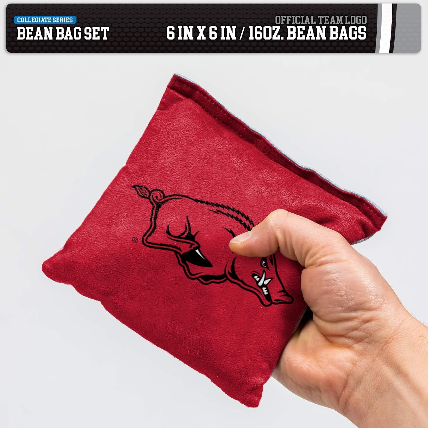 NCAA College Dual Sided Bean Bags by Wild Sports, 8 Count, Premium Toss Bags for Cornhole Set – Great for Tailgates, Outdoors, Backyard(Arkansas Razorbacks)
